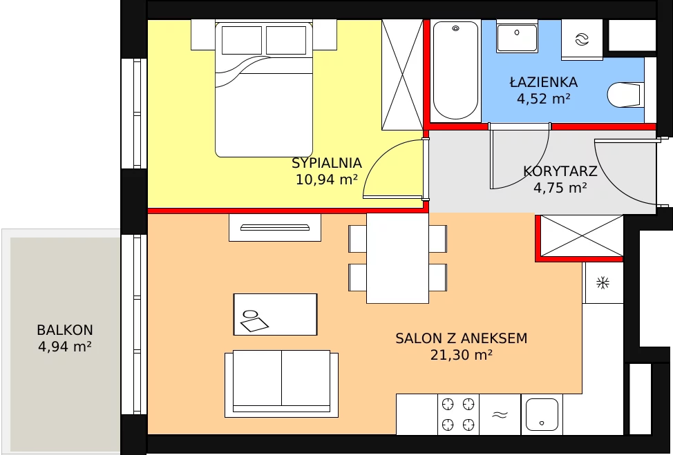 Mieszkanie 42,08 m², piętro 5, oferta nr B2.56, Widok Warta etap II, Poznań, Starołęka-Minikowo-Marlewo, Starołęka, ul. Starołęcka 36/40