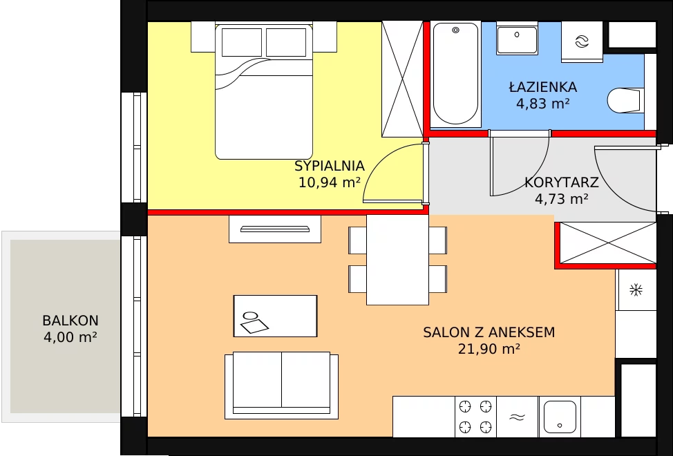 Mieszkanie 42,98 m², piętro 5, oferta nr B2.57, Widok Warta etap II, Poznań, Starołęka-Minikowo-Marlewo, Starołęka, ul. Starołęcka 36/40