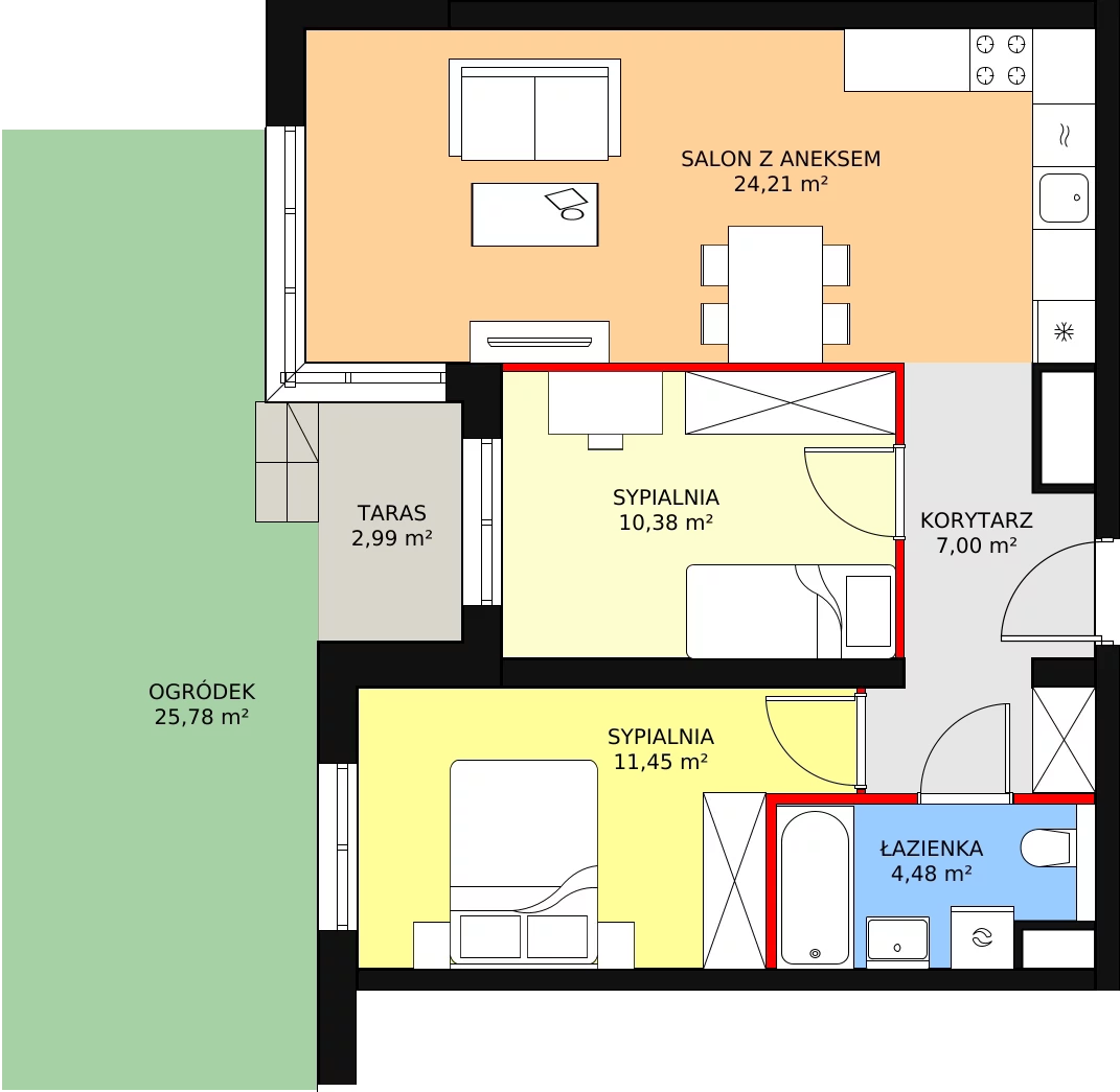 Mieszkanie 58,13 m², parter, oferta nr B2.05, Widok Warta etap II, Poznań, Starołęka-Minikowo-Marlewo, Starołęka, ul. Starołęcka 36/40