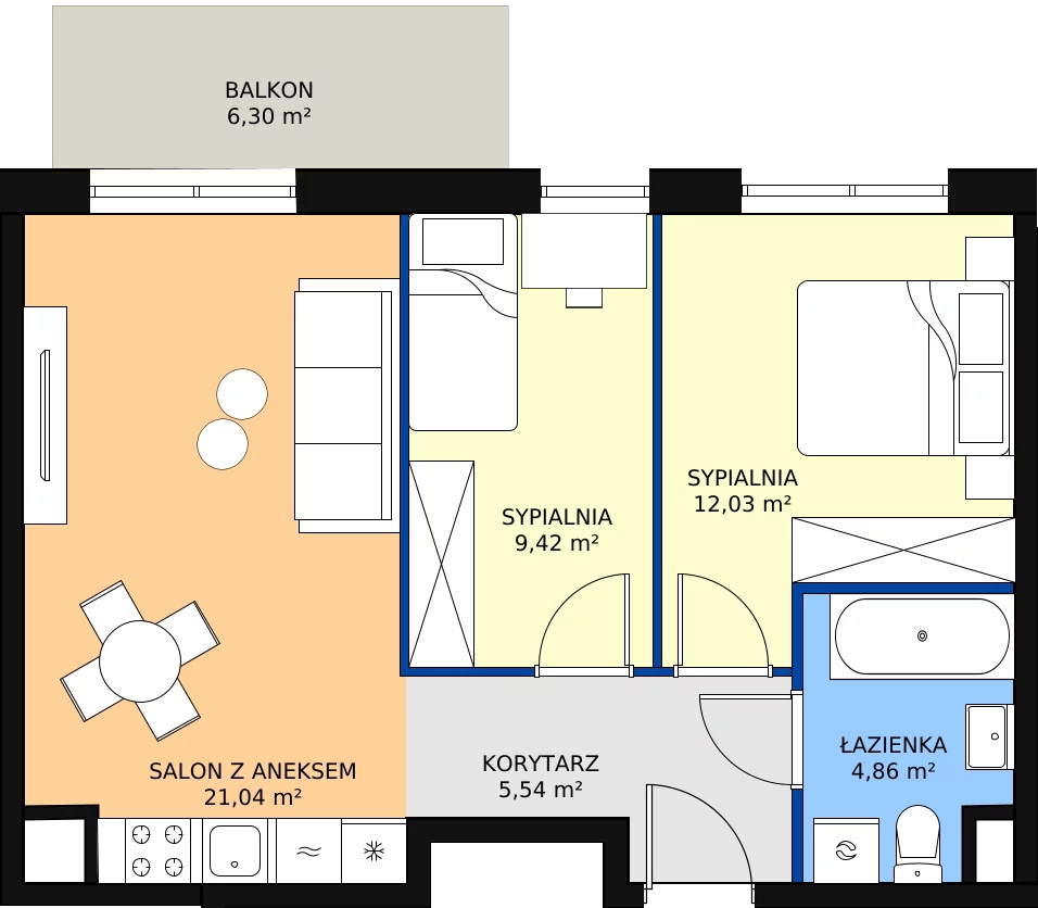 Zalety mieszkania 52.89 m², D141