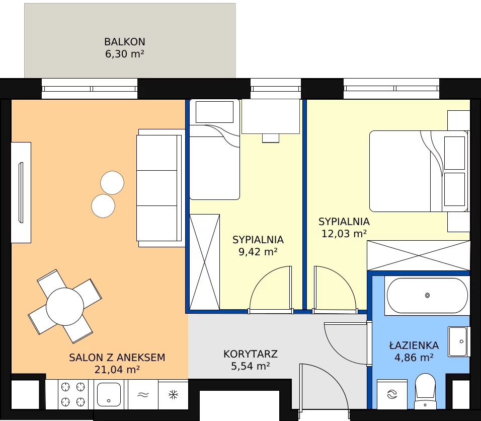 Zalety mieszkania 52.89 m², D152