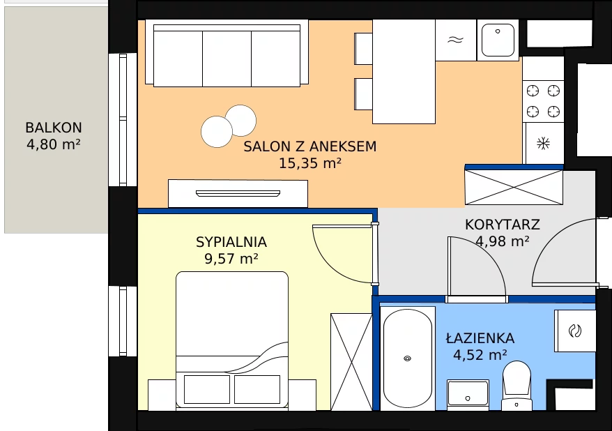 Zalety mieszkania 34.42 m², K180