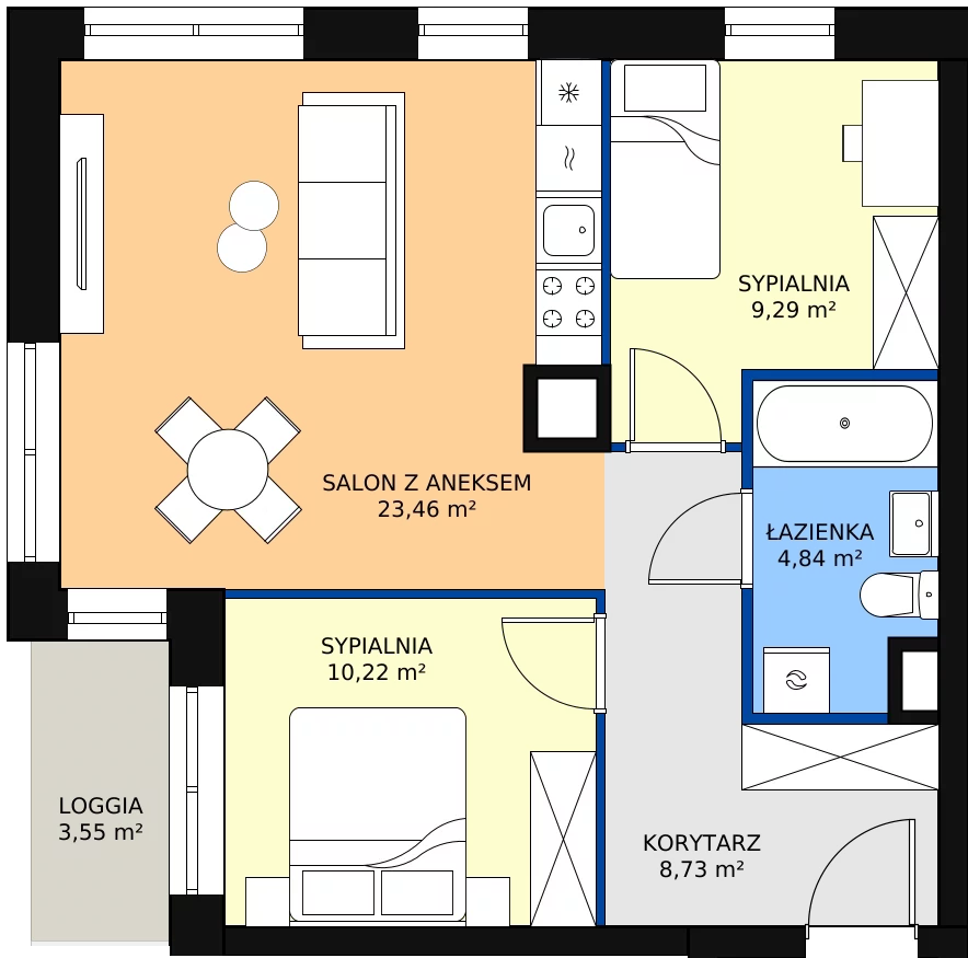 Zalety mieszkania 56.54 m², L200