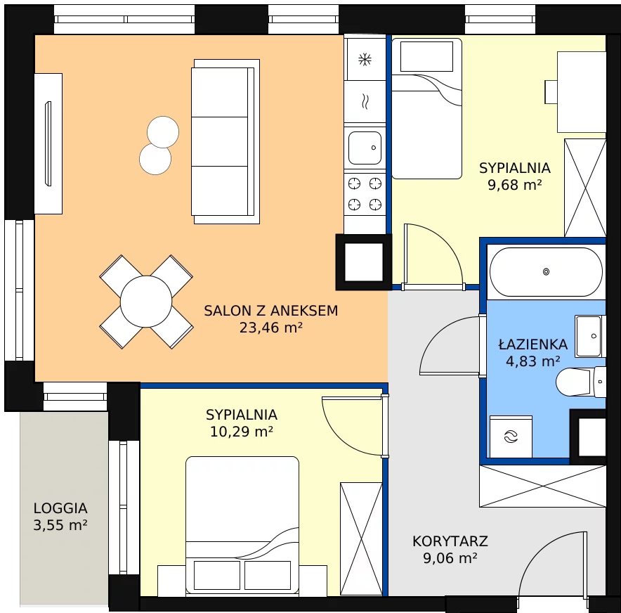 Zalety mieszkania 58.21 m², L205