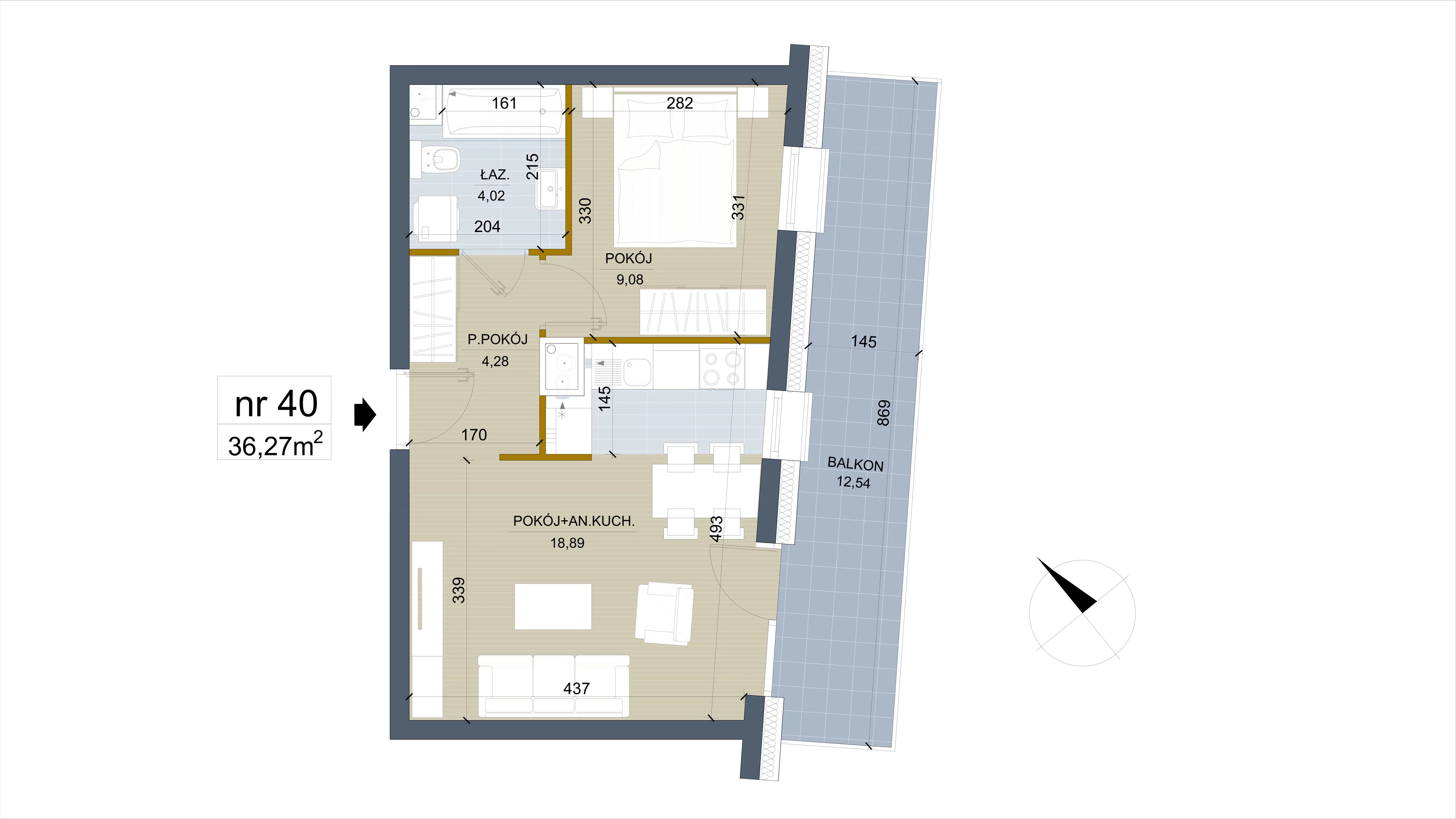 Apartament 36,27 m², piętro 1, oferta nr 40, Apartamenty Łąkowa, Białystok, Bojary, ul. Łąkowa 16