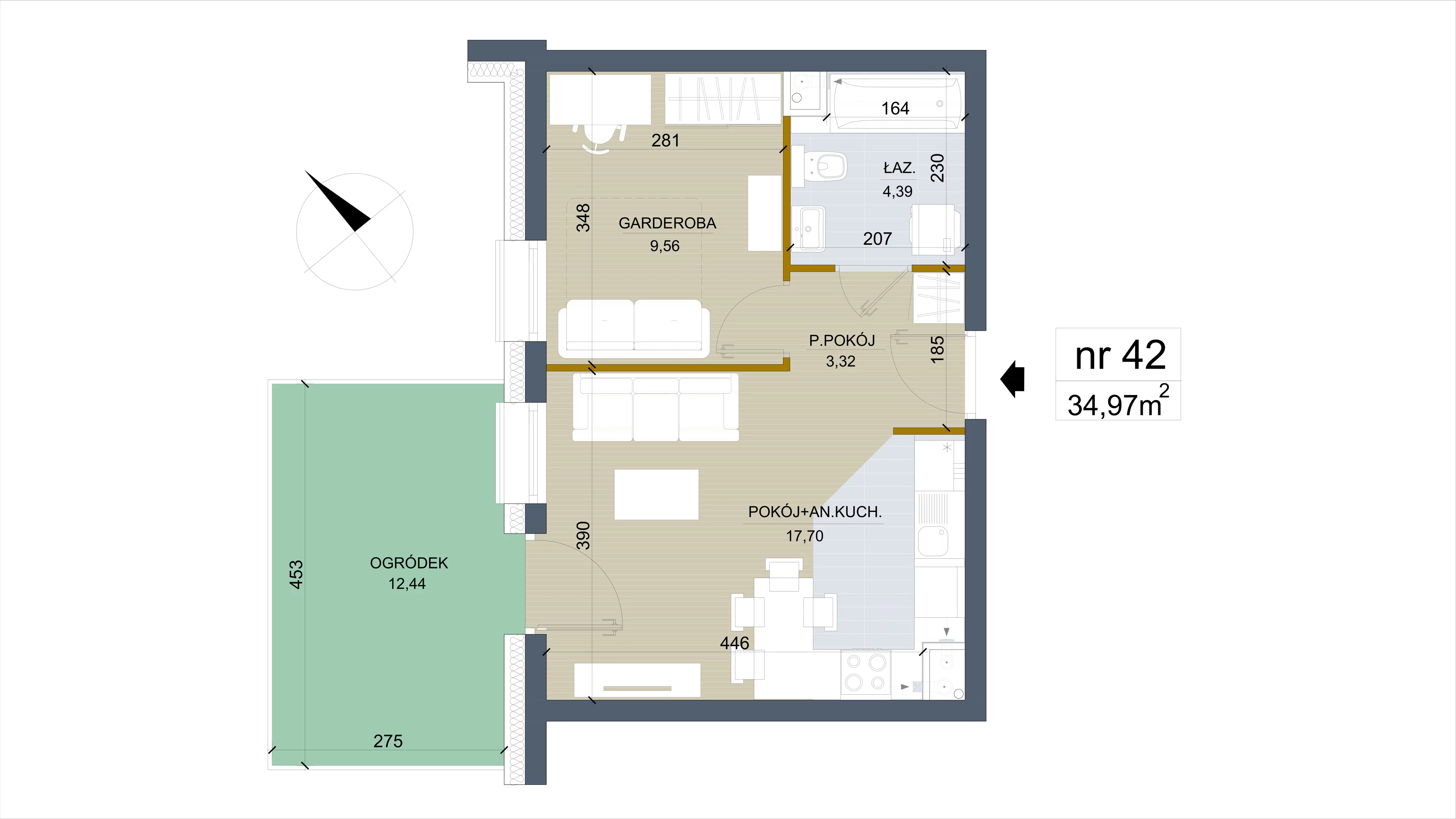 Apartament 34,97 m², piętro 1, oferta nr 42, Apartamenty Łąkowa, Białystok, Bojary, ul. Łąkowa 16