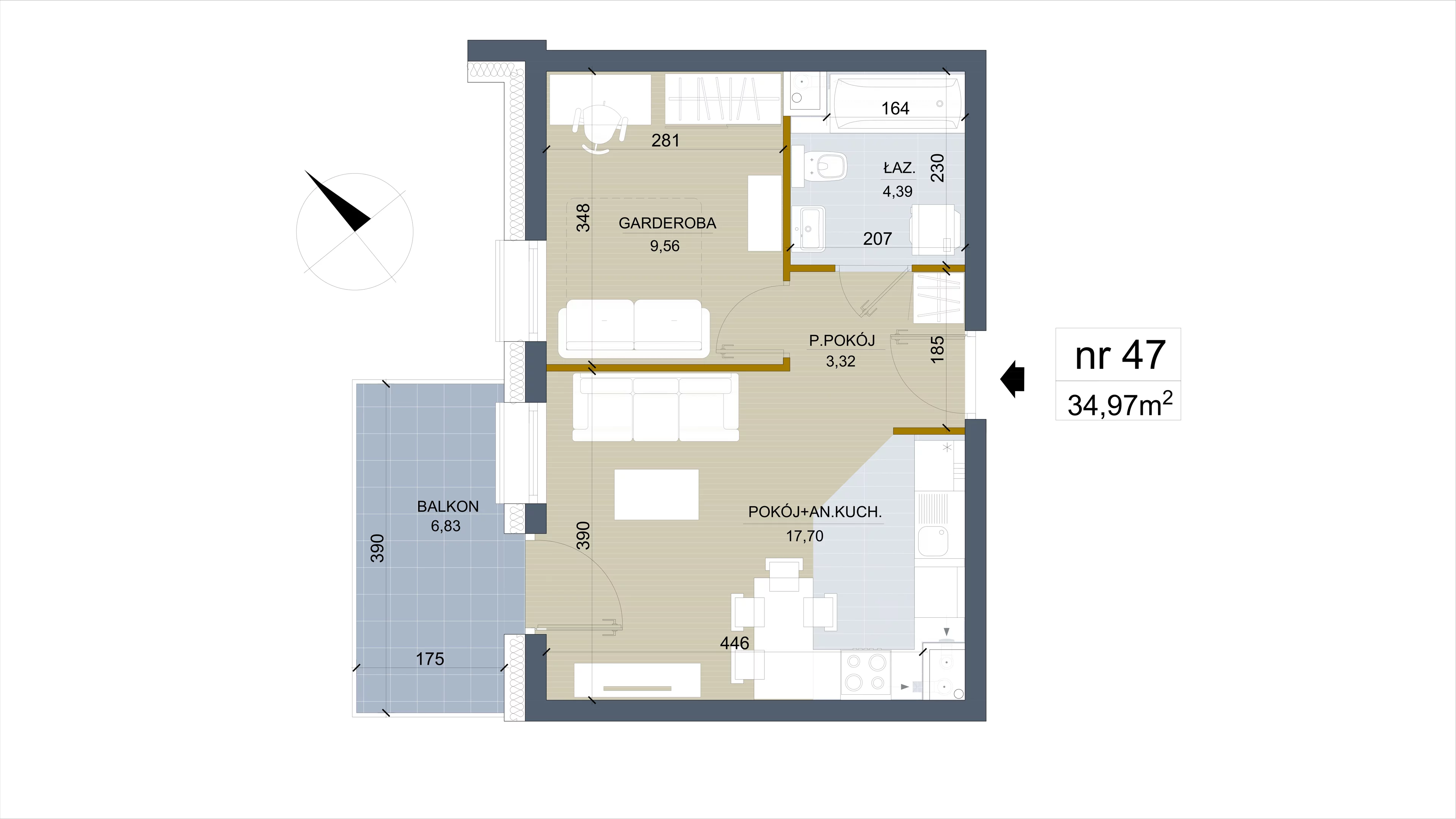 Apartament 34,97 m², piętro 2, oferta nr 47, Apartamenty Łąkowa, Białystok, Bojary, ul. Łąkowa 16