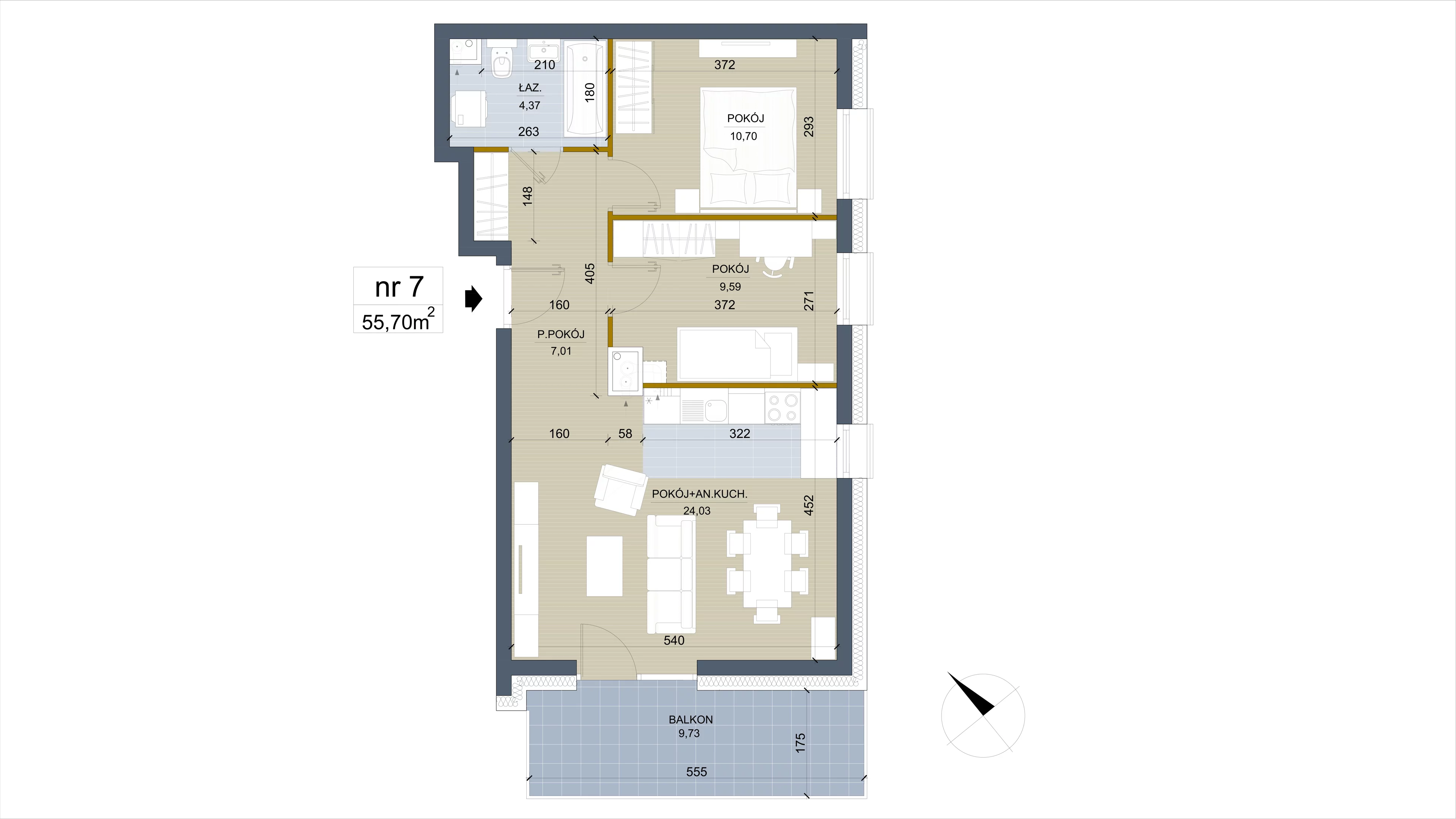 Apartament 55,70 m², piętro 1, oferta nr 7, Apartamenty Łąkowa, Białystok, Bojary, ul. Łąkowa 16