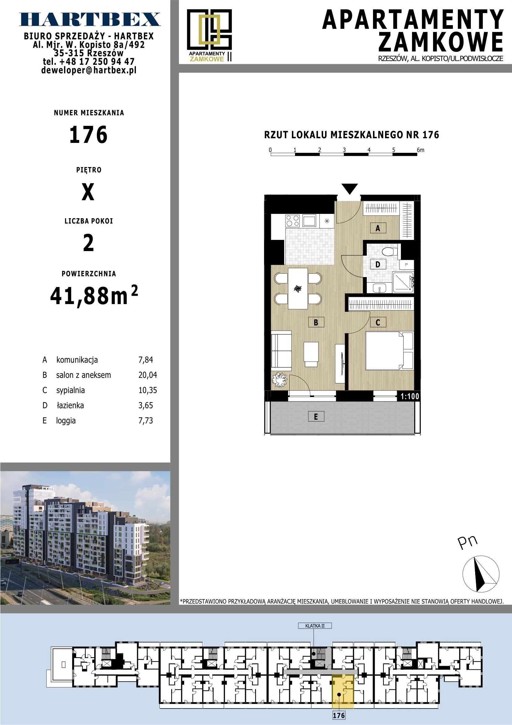 Mieszkanie 41,88 m², piętro 10, oferta nr 176, Apartamenty Zamkowe II, Rzeszów, Nowe Miasto, al. mjr W. Kopisto 11
