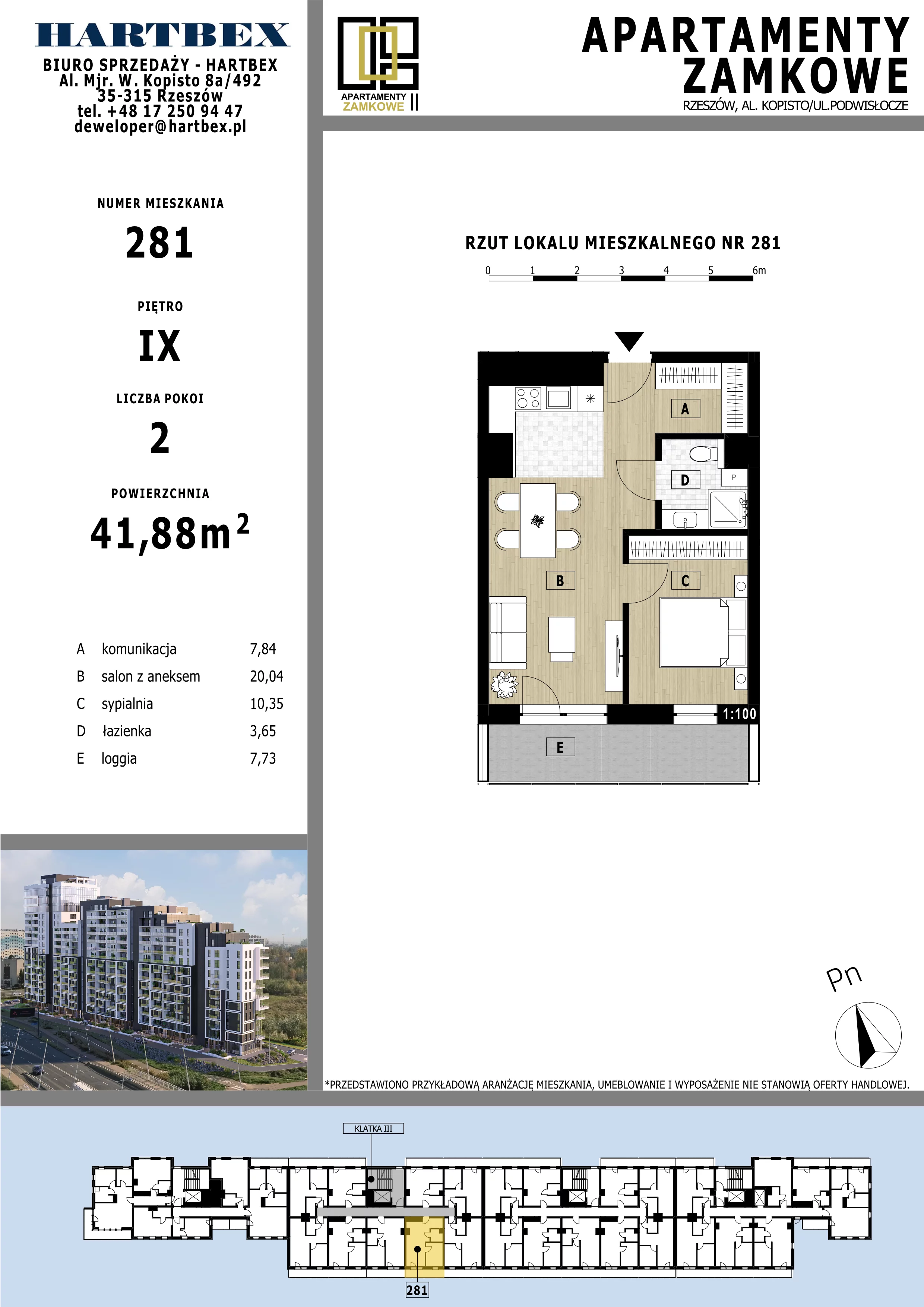 Mieszkanie 41,88 m², piętro 9, oferta nr 281, Apartamenty Zamkowe II, Rzeszów, Nowe Miasto, al. mjr W. Kopisto 11