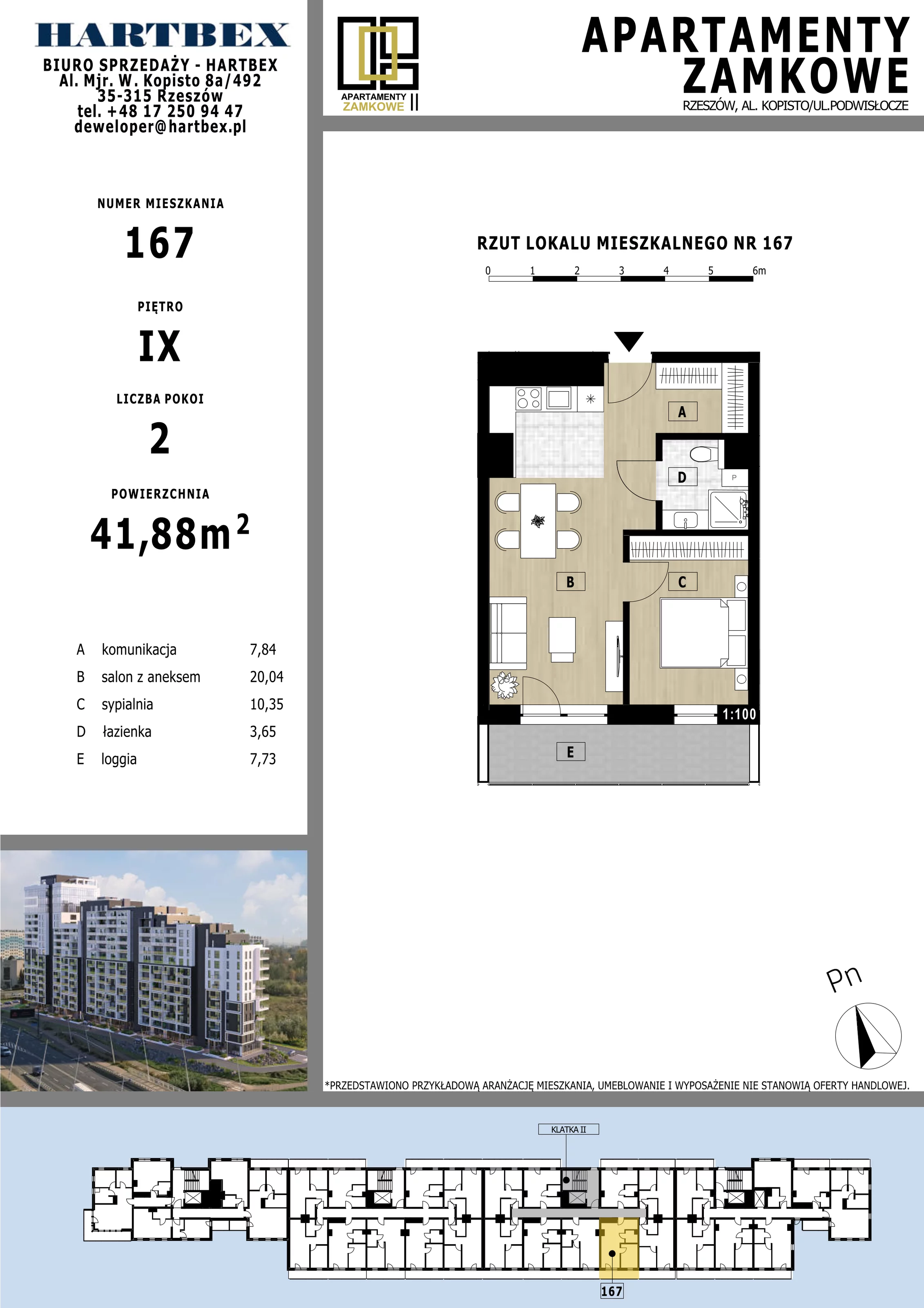 2 pokoje, mieszkanie 41,88 m², piętro 9, oferta nr 167, Apartamenty Zamkowe II, Rzeszów, Nowe Miasto, al. mjr W. Kopisto 11