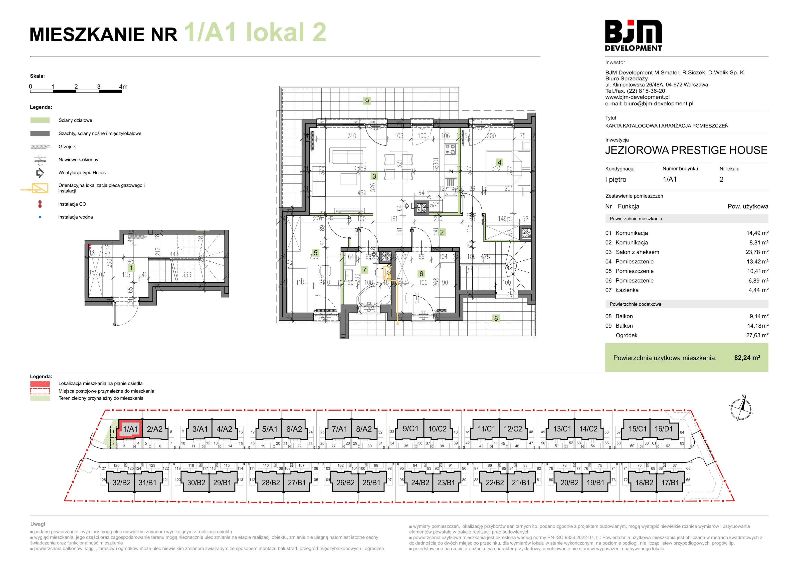 3 pokoje, mieszkanie 82,24 m², piętro 1, oferta nr 1/A1/2, Jeziorowa Prestige House, Warszawa, Wawer, Zerzeń, ul. Jeziorowa