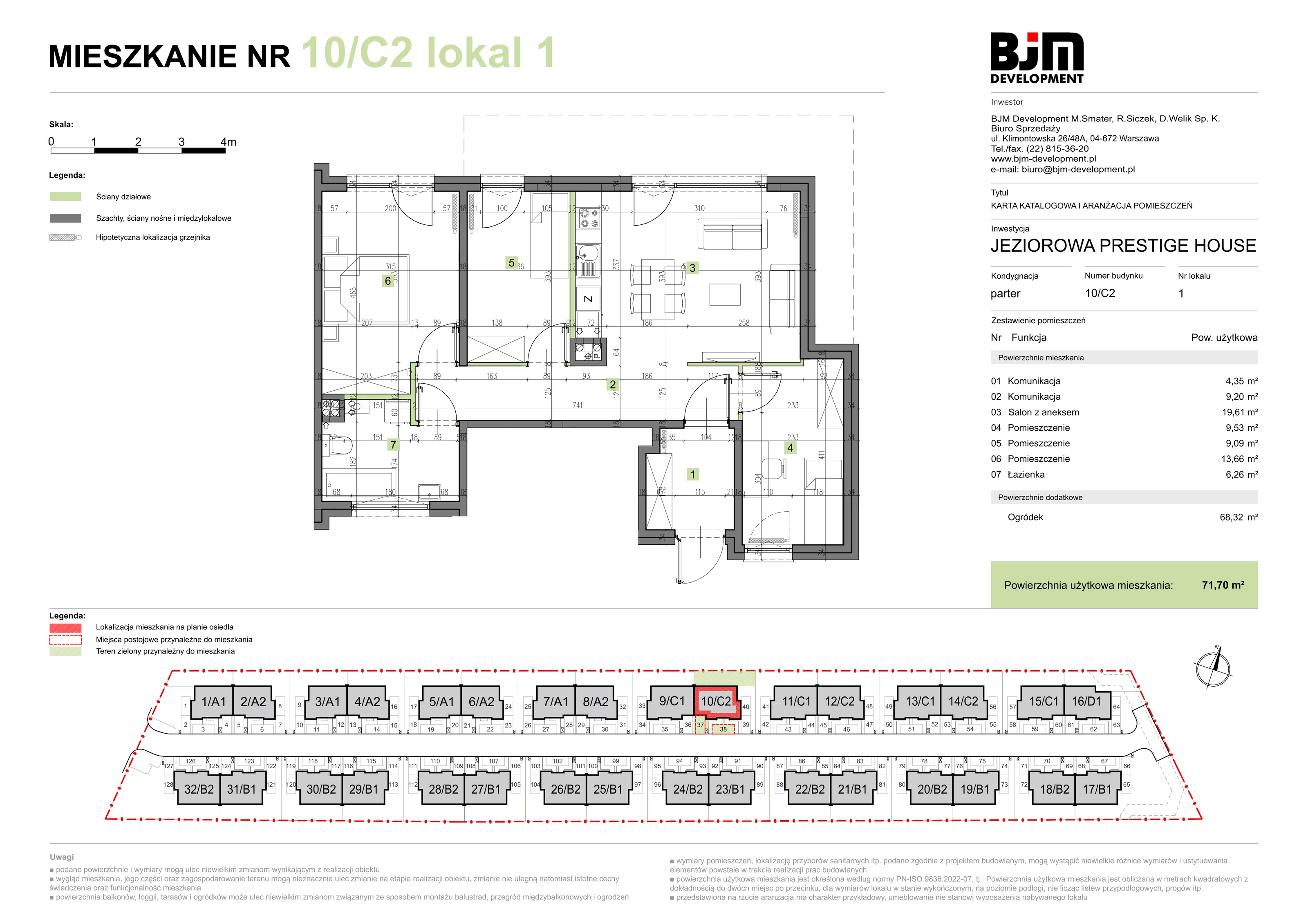4 pokoje, mieszkanie 71,70 m², parter, oferta nr 10/C2/1, Jeziorowa Prestige House, Warszawa, Wawer, Zerzeń, ul. Jeziorowa