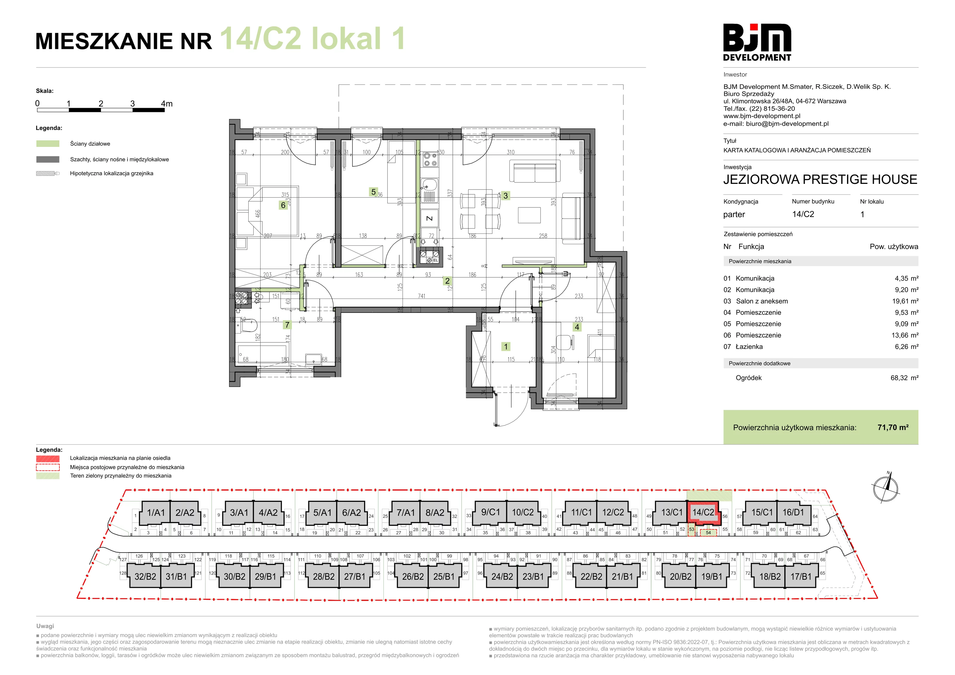 4 pokoje, mieszkanie 71,70 m², parter, oferta nr 14/C2/1, Jeziorowa Prestige House, Warszawa, Wawer, Zerzeń, ul. Jeziorowa