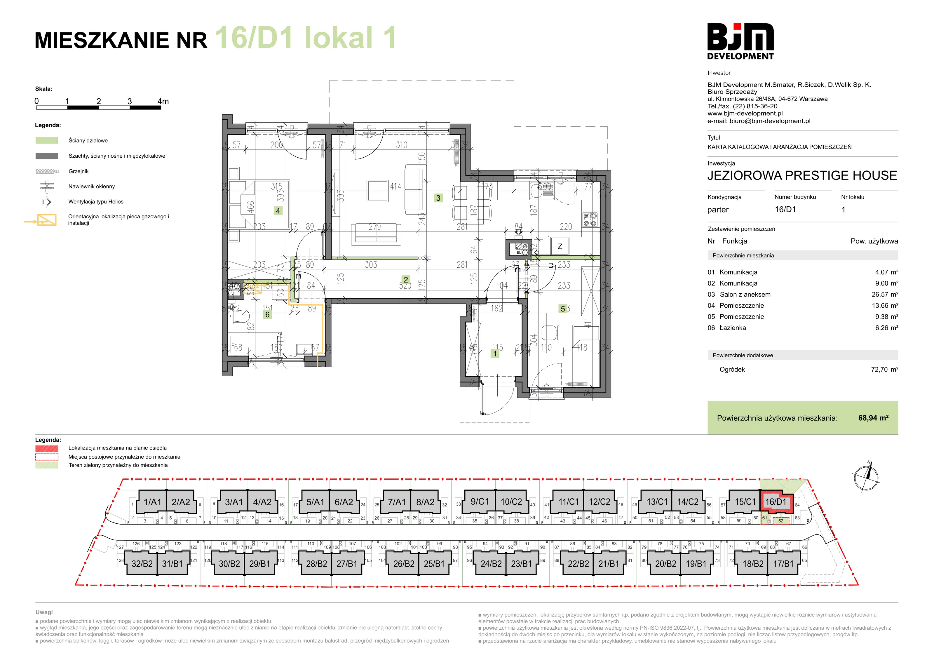 3 pokoje, mieszkanie 68,94 m², parter, oferta nr 16/D1/1, Jeziorowa Prestige House, Warszawa, Wawer, Zerzeń, ul. Jeziorowa