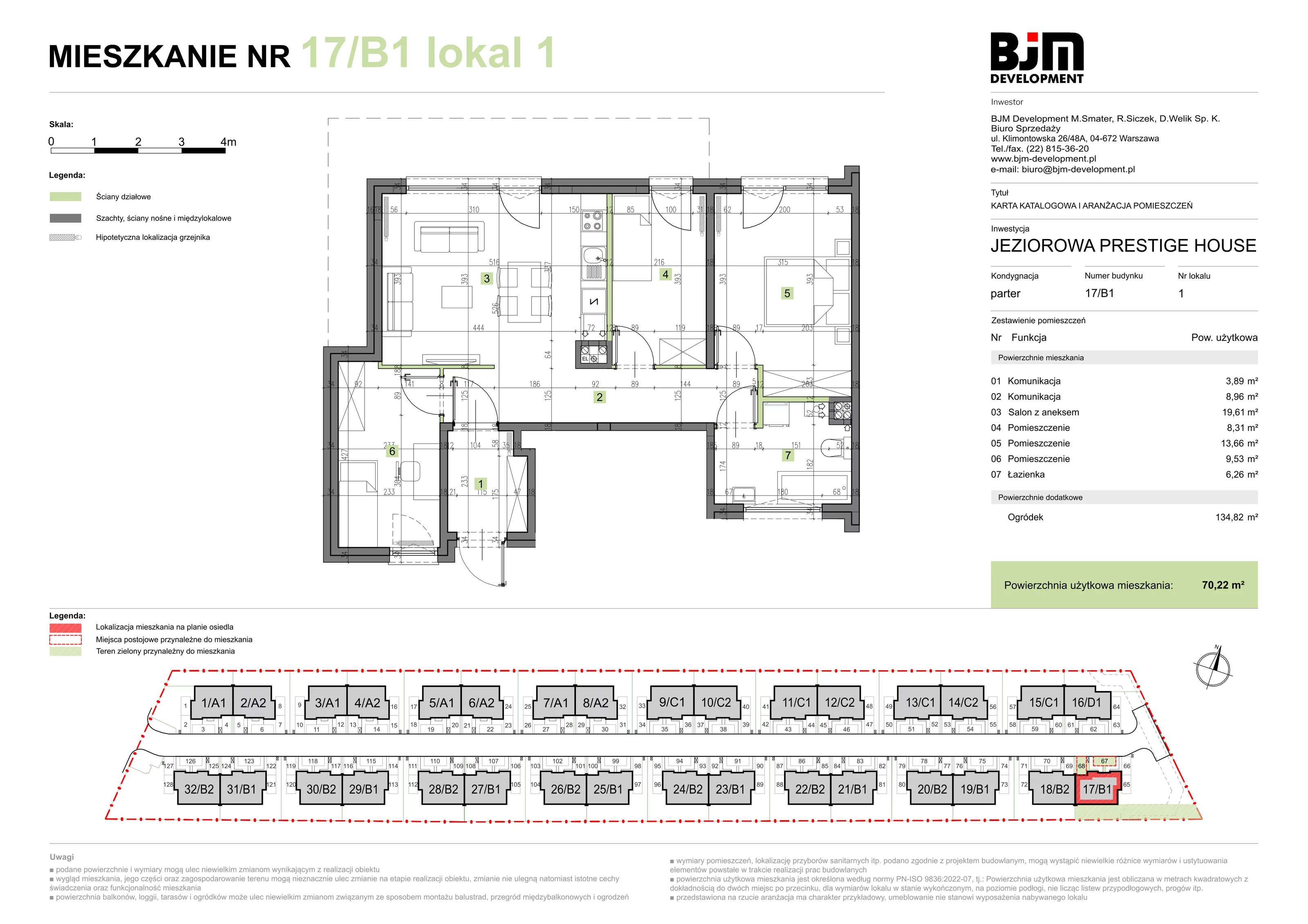 4 pokoje, mieszkanie 70,22 m², parter, oferta nr 17/B1/1, Jeziorowa Prestige House, Warszawa, Wawer, Zerzeń, ul. Jeziorowa