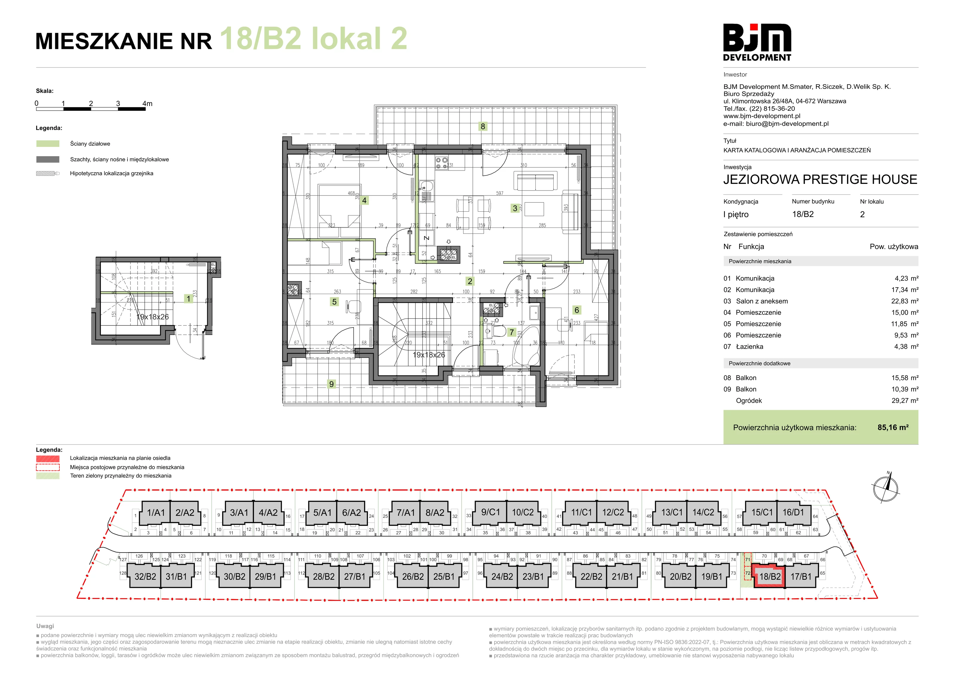 4 pokoje, mieszkanie 85,16 m², piętro 1, oferta nr 18/B2/2, Jeziorowa Prestige House, Warszawa, Wawer, Zerzeń, ul. Jeziorowa