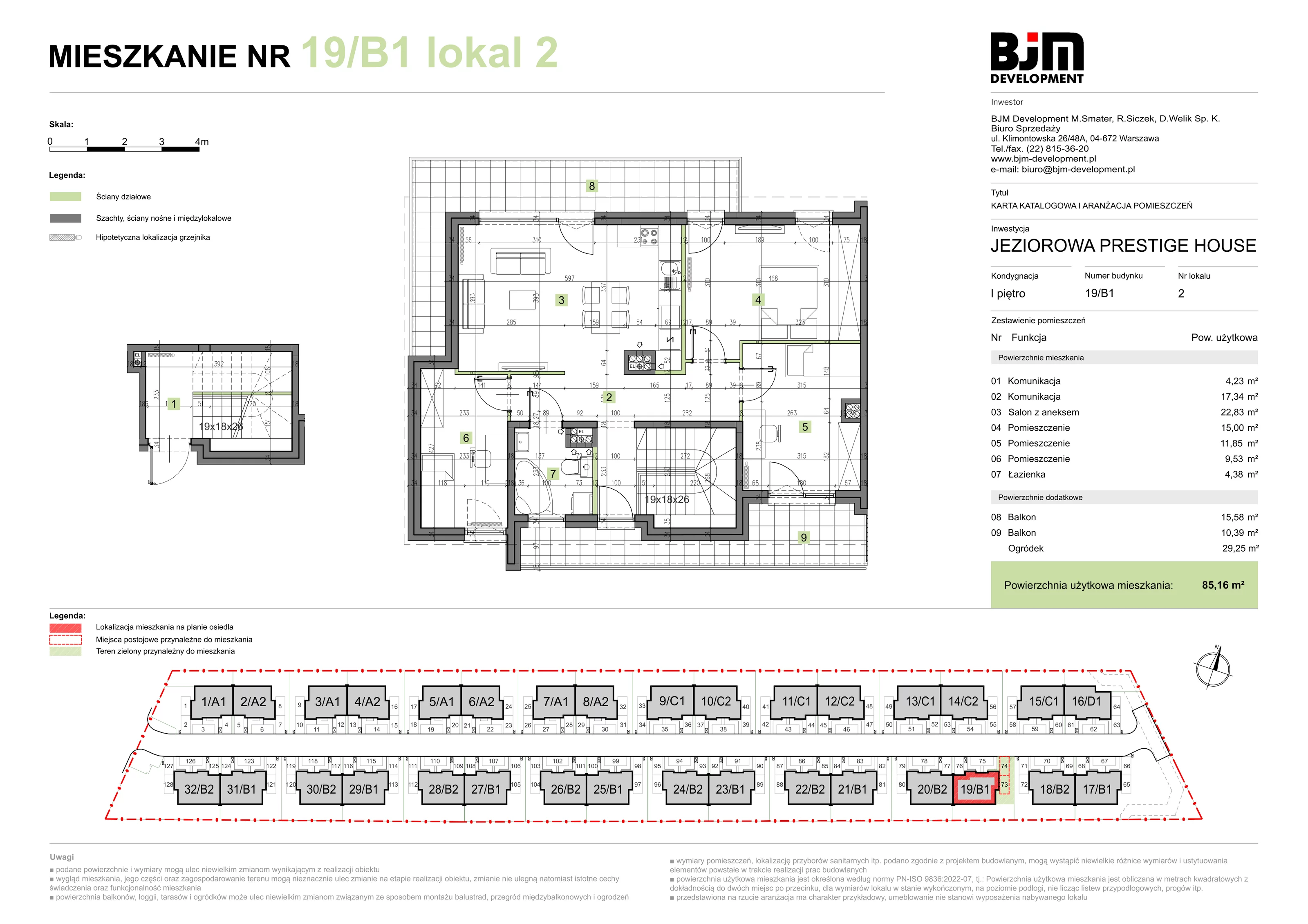 4 pokoje, mieszkanie 85,16 m², piętro 1, oferta nr 19/B1/2, Jeziorowa Prestige House, Warszawa, Wawer, Zerzeń, ul. Jeziorowa