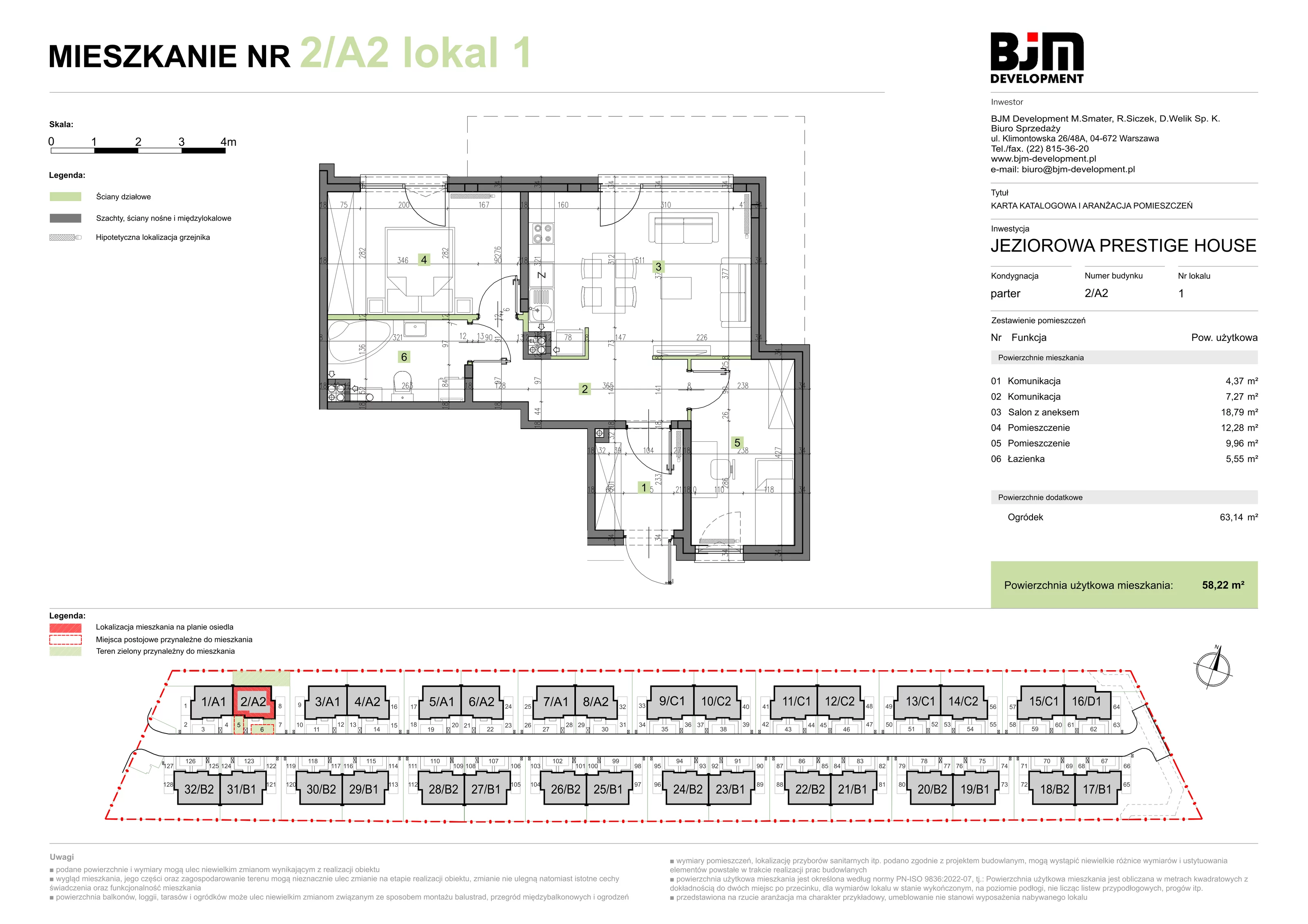 3 pokoje, mieszkanie 58,22 m², parter, oferta nr 2/A2/1, Jeziorowa Prestige House, Warszawa, Wawer, Zerzeń, ul. Jeziorowa