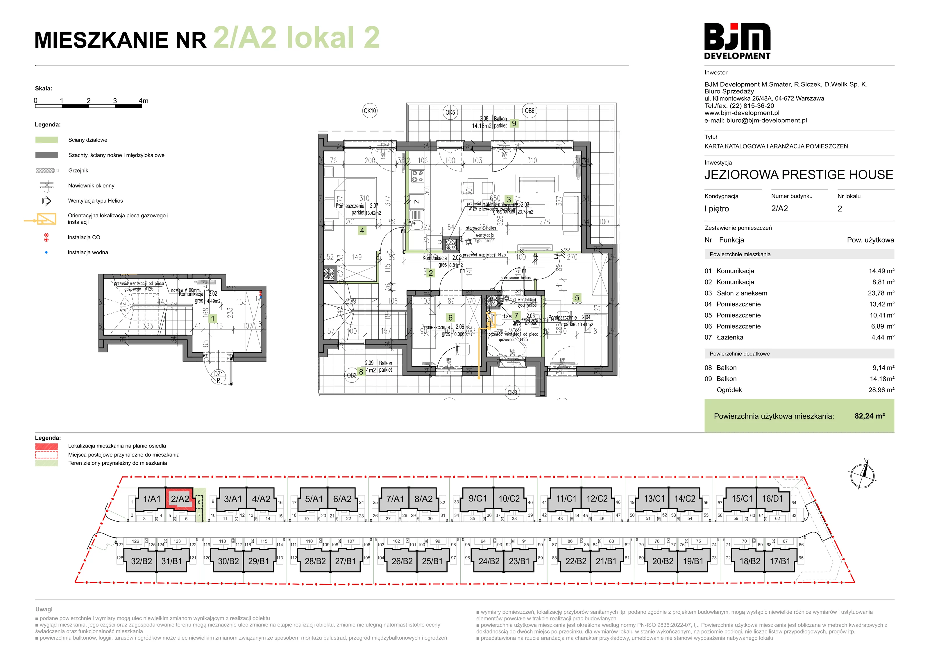 3 pokoje, mieszkanie 82,24 m², piętro 1, oferta nr 2/A2/2, Jeziorowa Prestige House, Warszawa, Wawer, Zerzeń, ul. Jeziorowa