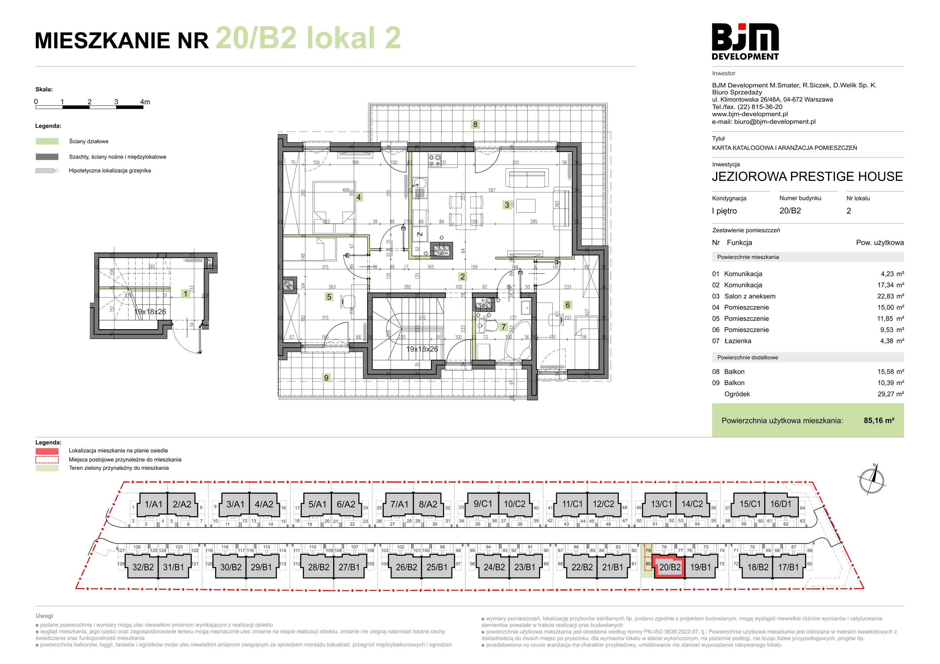 4 pokoje, mieszkanie 85,16 m², piętro 1, oferta nr 20/B2/2, Jeziorowa Prestige House, Warszawa, Wawer, Zerzeń, ul. Jeziorowa