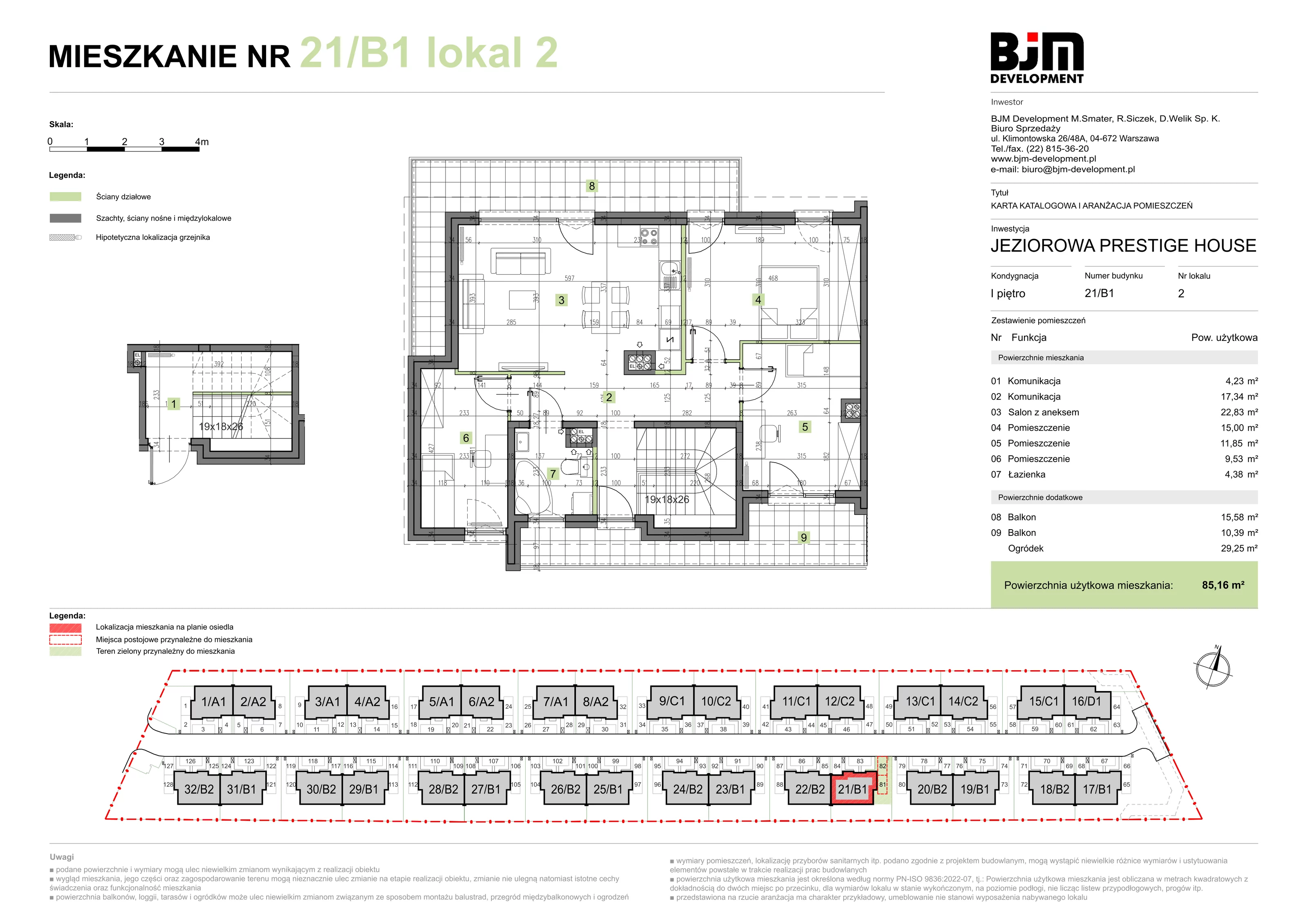 4 pokoje, mieszkanie 85,16 m², piętro 1, oferta nr 21/B1/2, Jeziorowa Prestige House, Warszawa, Wawer, Zerzeń, ul. Jeziorowa