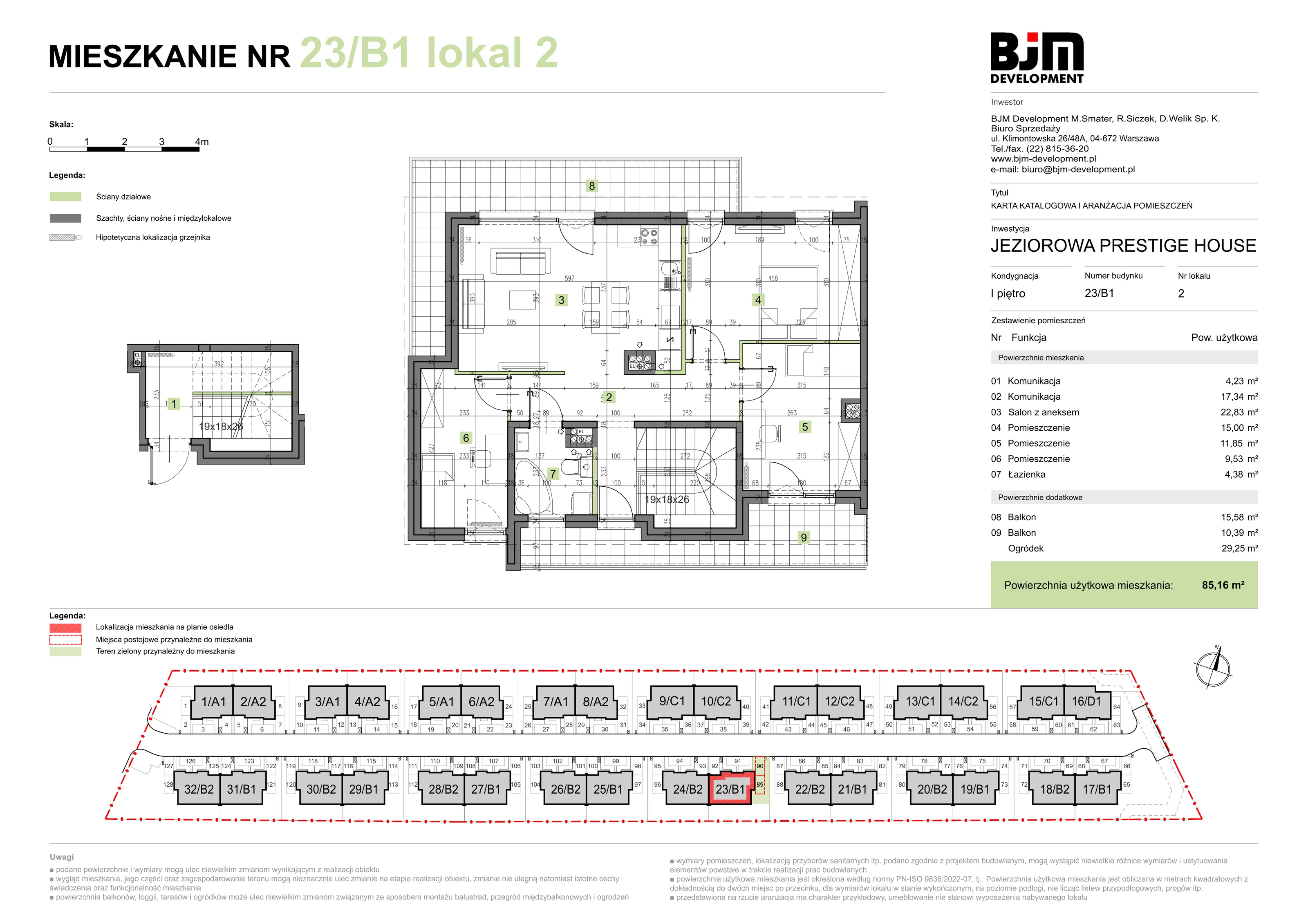 4 pokoje, mieszkanie 85,16 m², piętro 1, oferta nr 23/B1/2, Jeziorowa Prestige House, Warszawa, Wawer, Zerzeń, ul. Jeziorowa