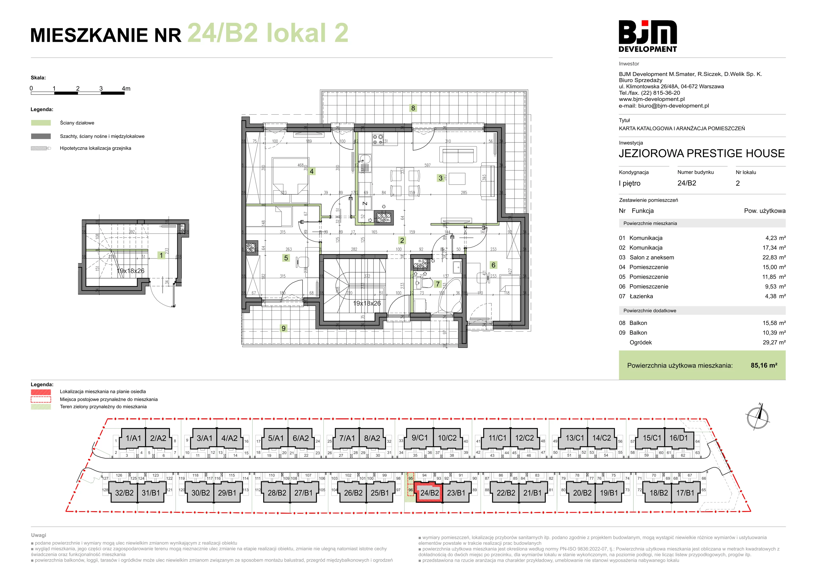 4 pokoje, mieszkanie 85,16 m², piętro 1, oferta nr 24/B2/2, Jeziorowa Prestige House, Warszawa, Wawer, Zerzeń, ul. Jeziorowa