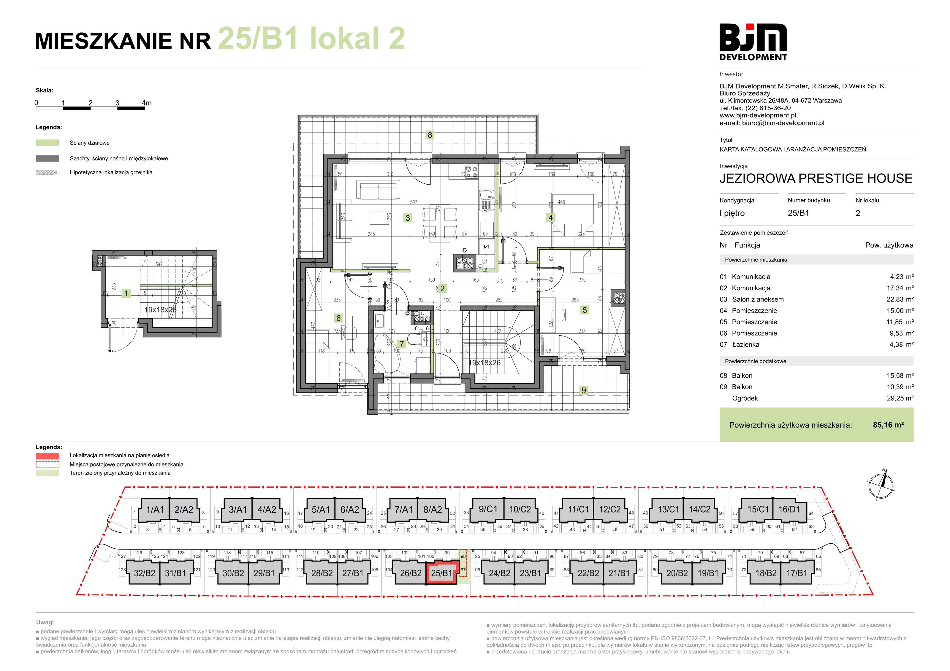 4 pokoje, mieszkanie 85,16 m², piętro 1, oferta nr 25/B1/2, Jeziorowa Prestige House, Warszawa, Wawer, Zerzeń, ul. Jeziorowa
