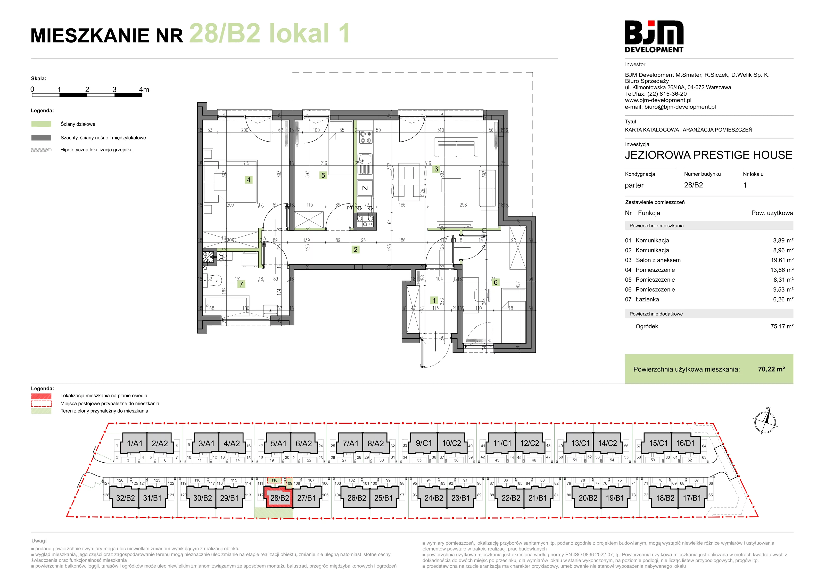 4 pokoje, mieszkanie 70,22 m², parter, oferta nr 28/B2/1, Jeziorowa Prestige House, Warszawa, Wawer, Zerzeń, ul. Jeziorowa