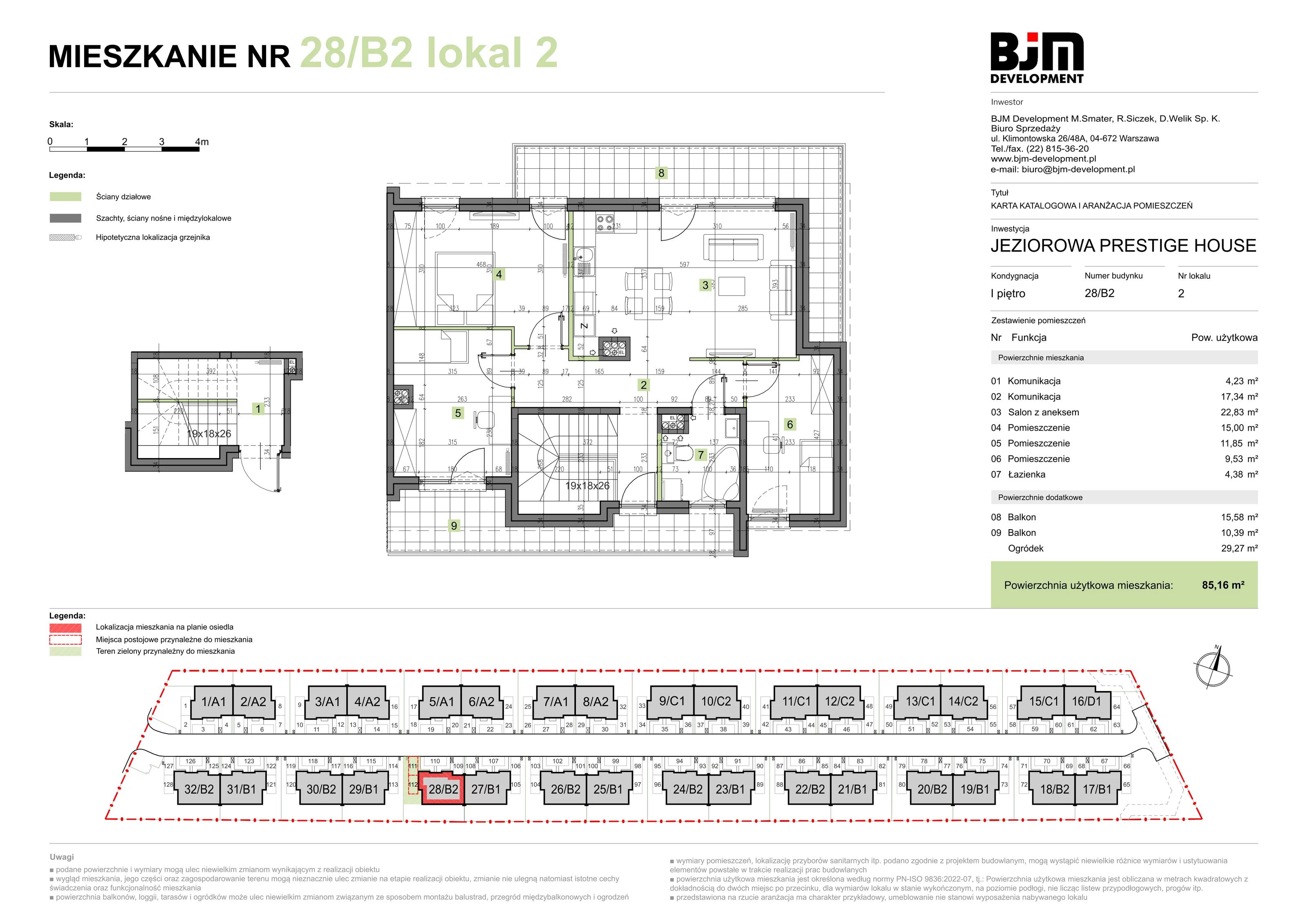 4 pokoje, mieszkanie 85,16 m², piętro 1, oferta nr 28/B2/2, Jeziorowa Prestige House, Warszawa, Wawer, Zerzeń, ul. Jeziorowa