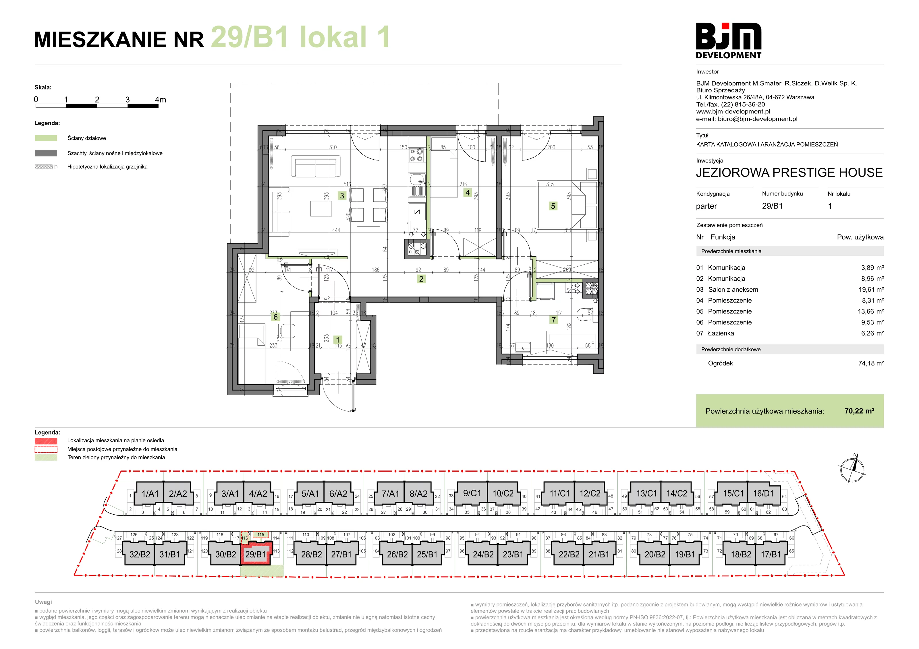 4 pokoje, mieszkanie 70,22 m², parter, oferta nr 29/B1/1, Jeziorowa Prestige House, Warszawa, Wawer, Zerzeń, ul. Jeziorowa