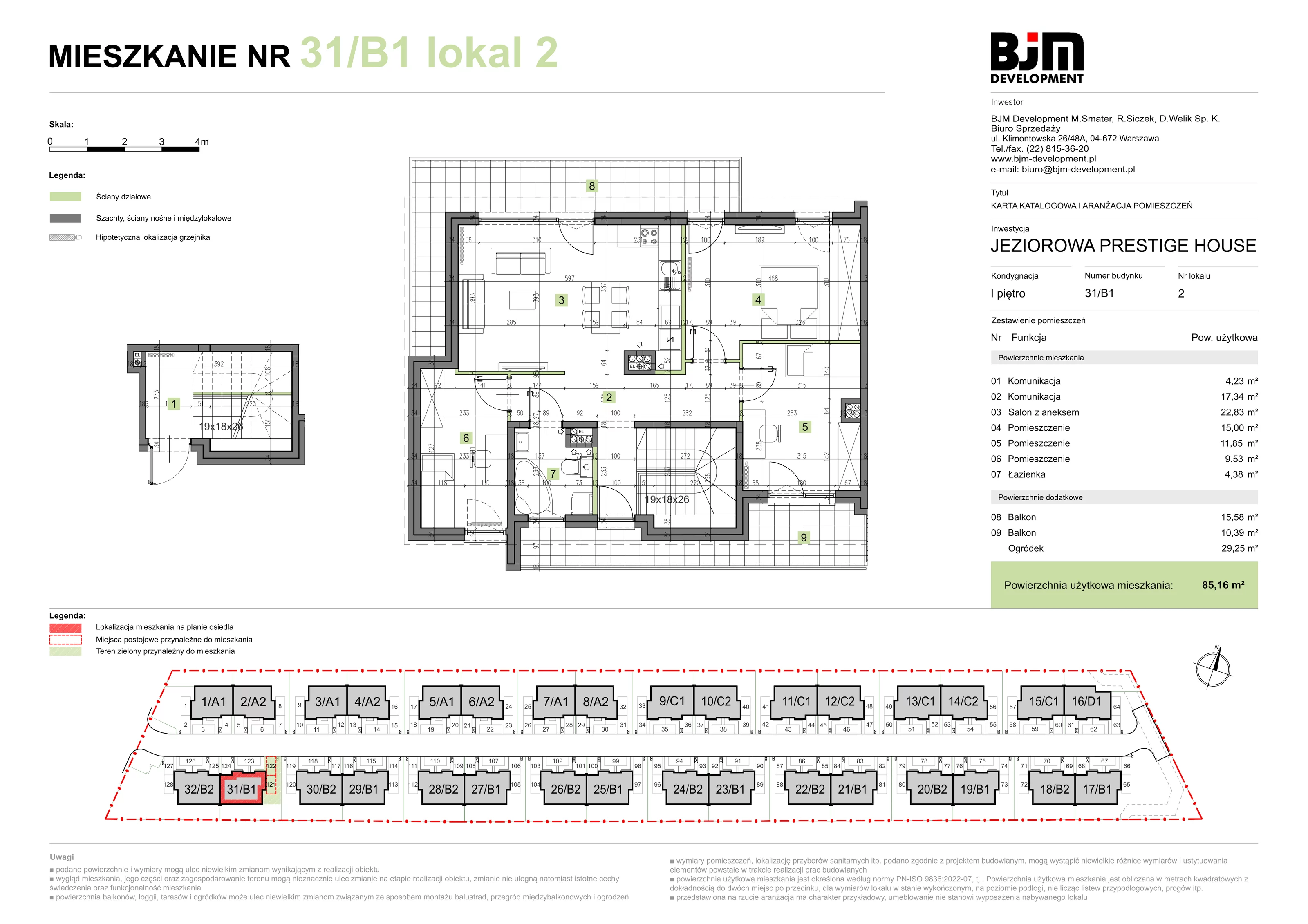 4 pokoje, mieszkanie 85,16 m², piętro 1, oferta nr 31/B1/2, Jeziorowa Prestige House, Warszawa, Wawer, Zerzeń, ul. Jeziorowa