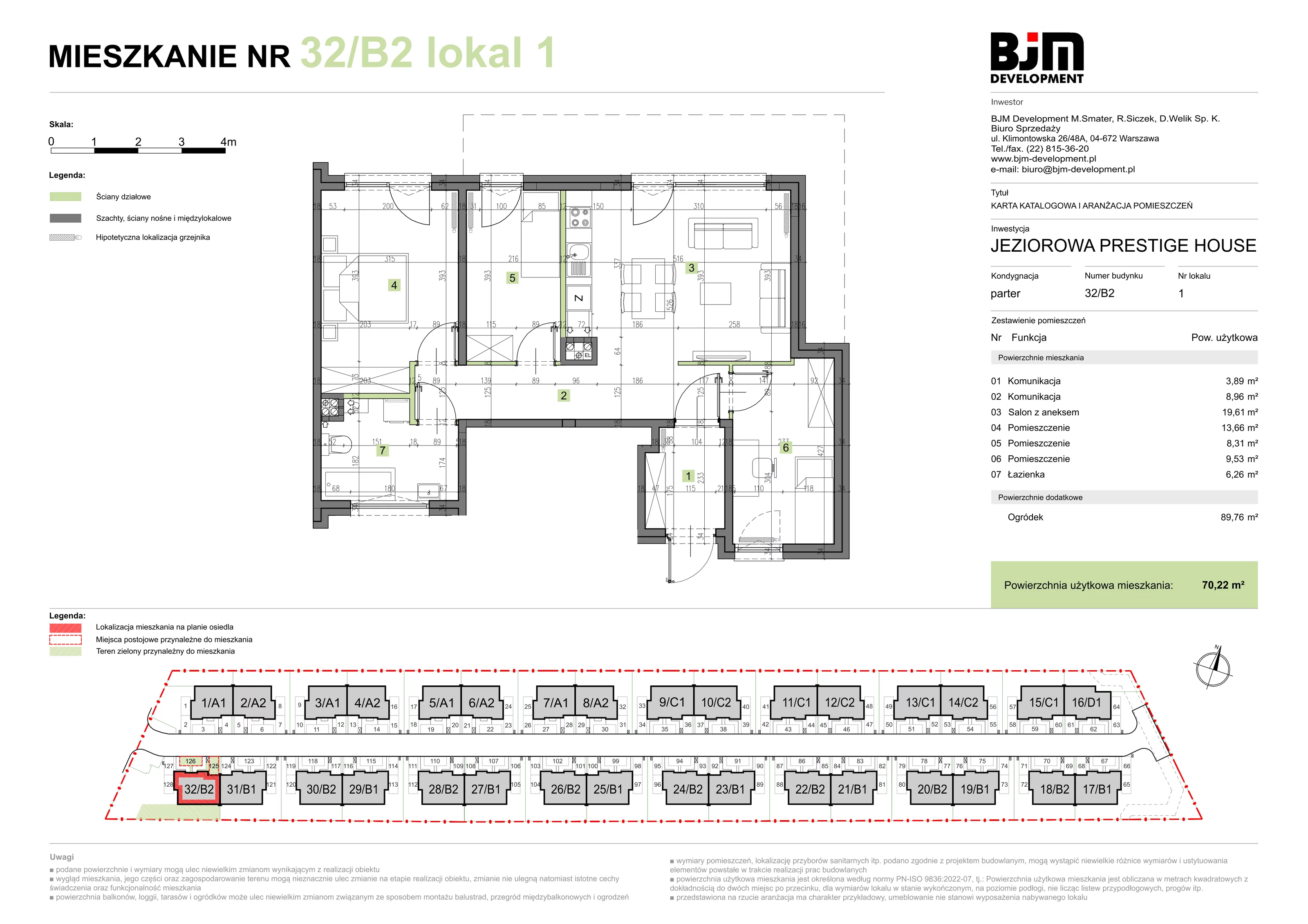 4 pokoje, mieszkanie 70,22 m², parter, oferta nr 32/B2/1, Jeziorowa Prestige House, Warszawa, Wawer, Zerzeń, ul. Jeziorowa