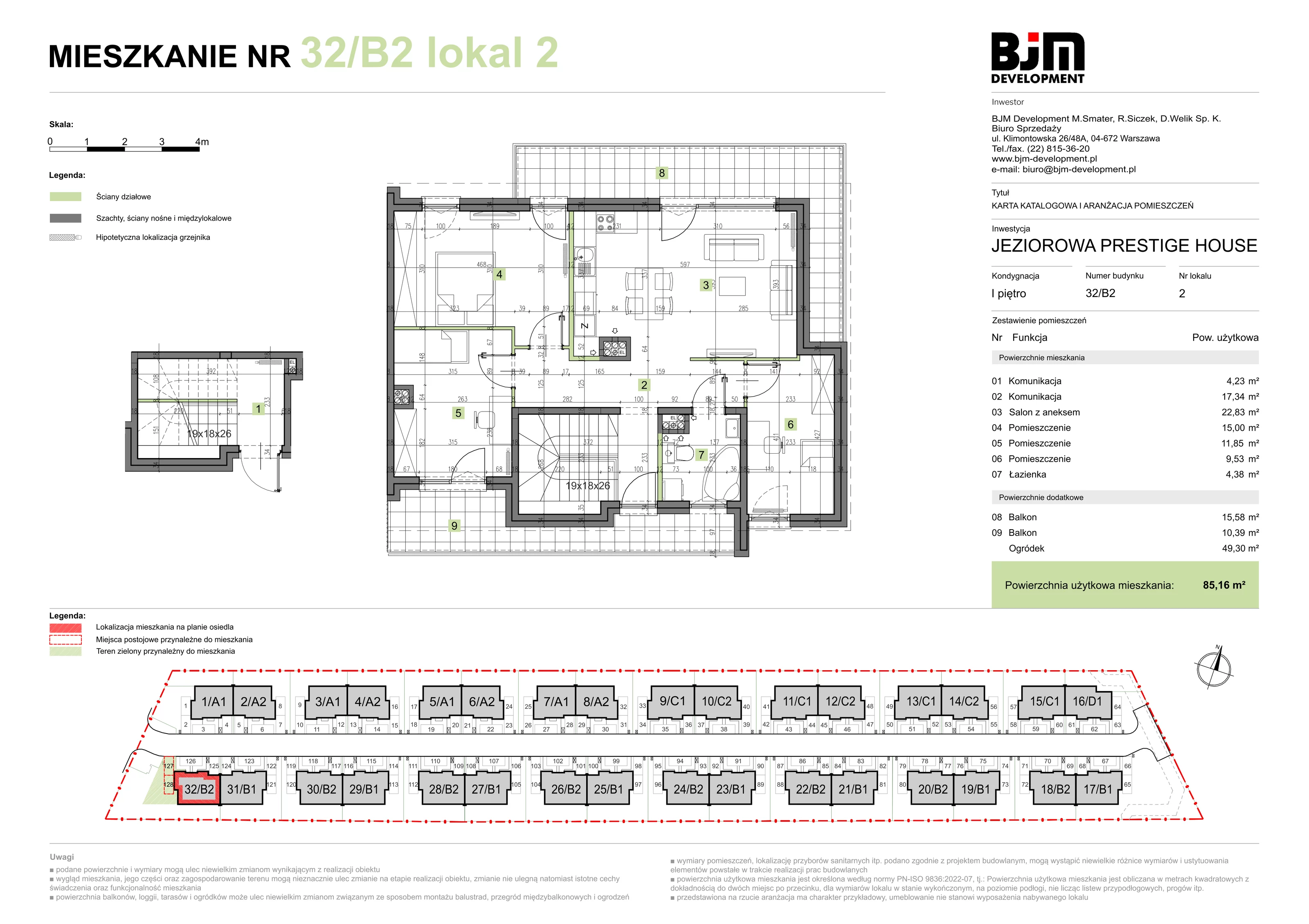 4 pokoje, mieszkanie 85,16 m², piętro 1, oferta nr 32/B2/2, Jeziorowa Prestige House, Warszawa, Wawer, Zerzeń, ul. Jeziorowa
