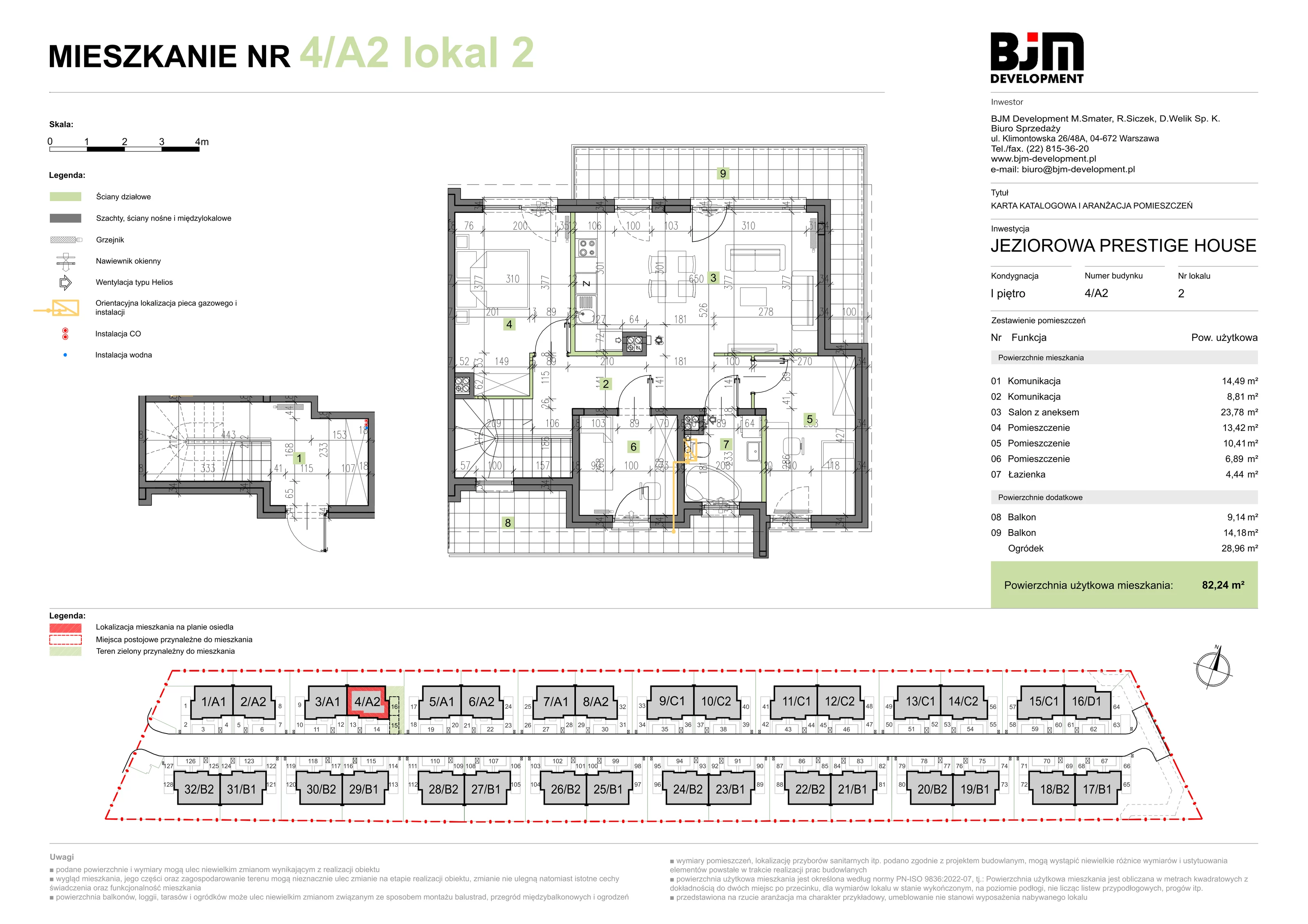 3 pokoje, mieszkanie 82,24 m², piętro 1, oferta nr 4/A2/2, Jeziorowa Prestige House, Warszawa, Wawer, Zerzeń, ul. Jeziorowa