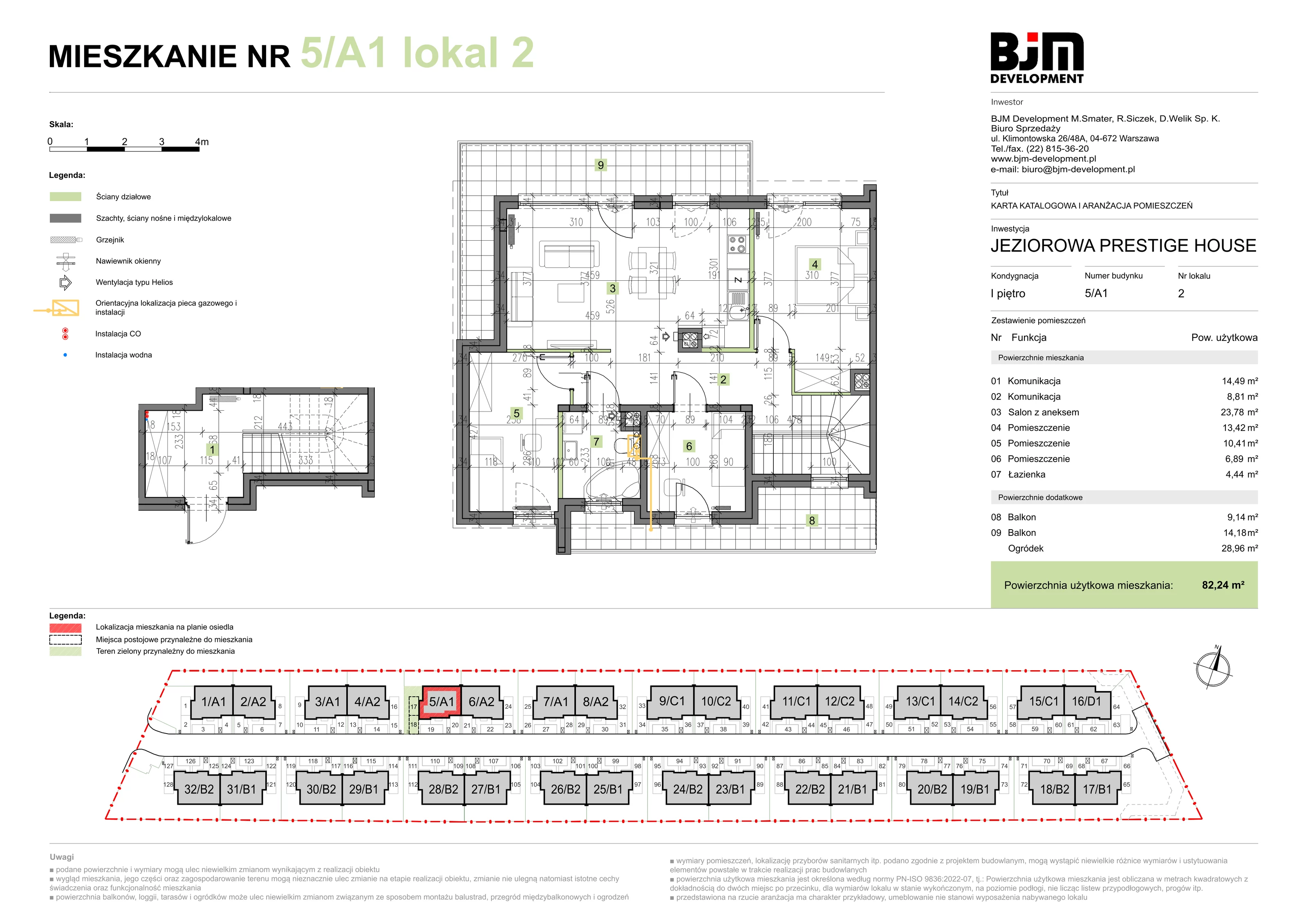 3 pokoje, mieszkanie 82,24 m², piętro 1, oferta nr 5/A1/2, Jeziorowa Prestige House, Warszawa, Wawer, Zerzeń, ul. Jeziorowa