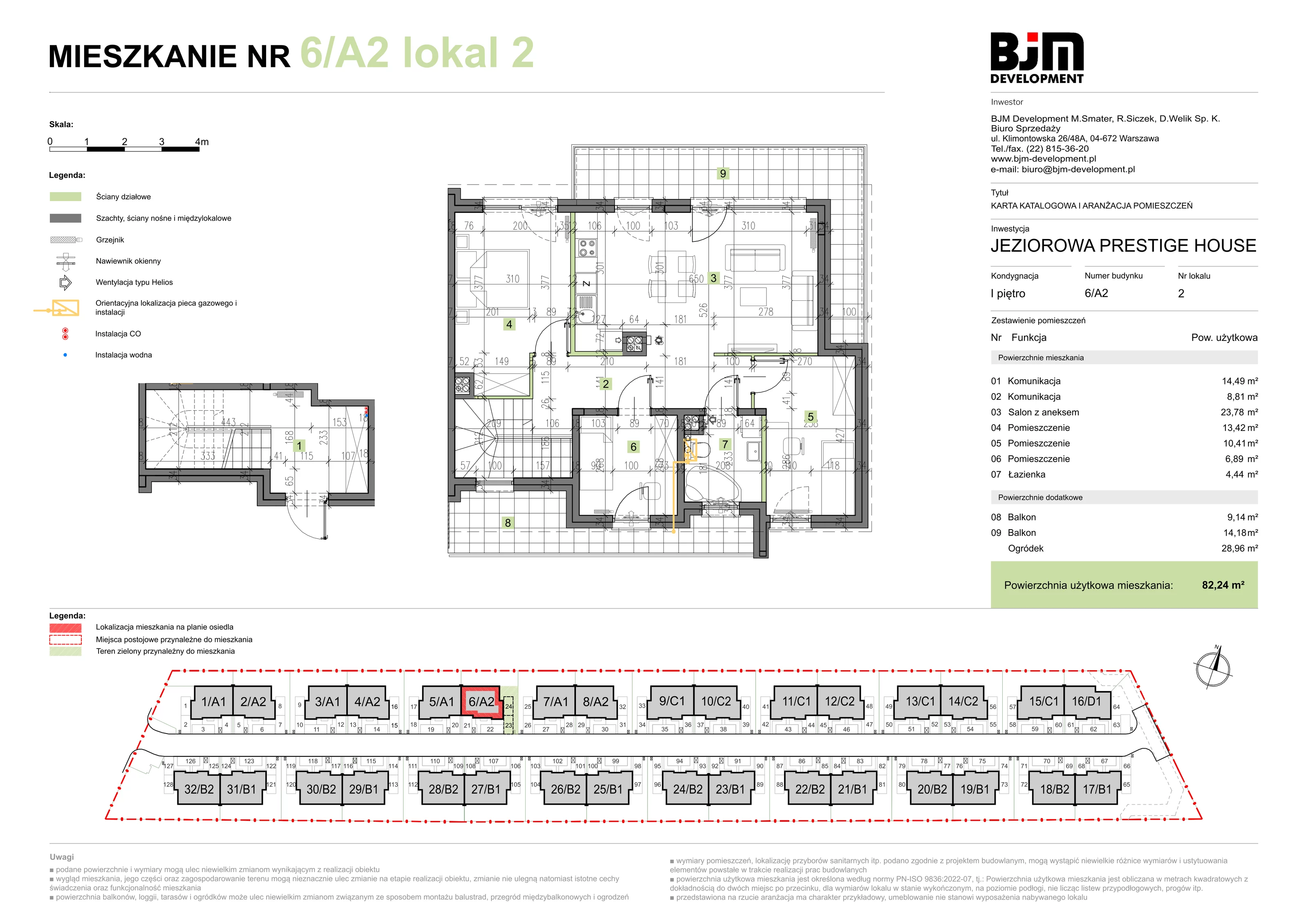 3 pokoje, mieszkanie 82,24 m², piętro 1, oferta nr 6/A2/2, Jeziorowa Prestige House, Warszawa, Wawer, Zerzeń, ul. Jeziorowa