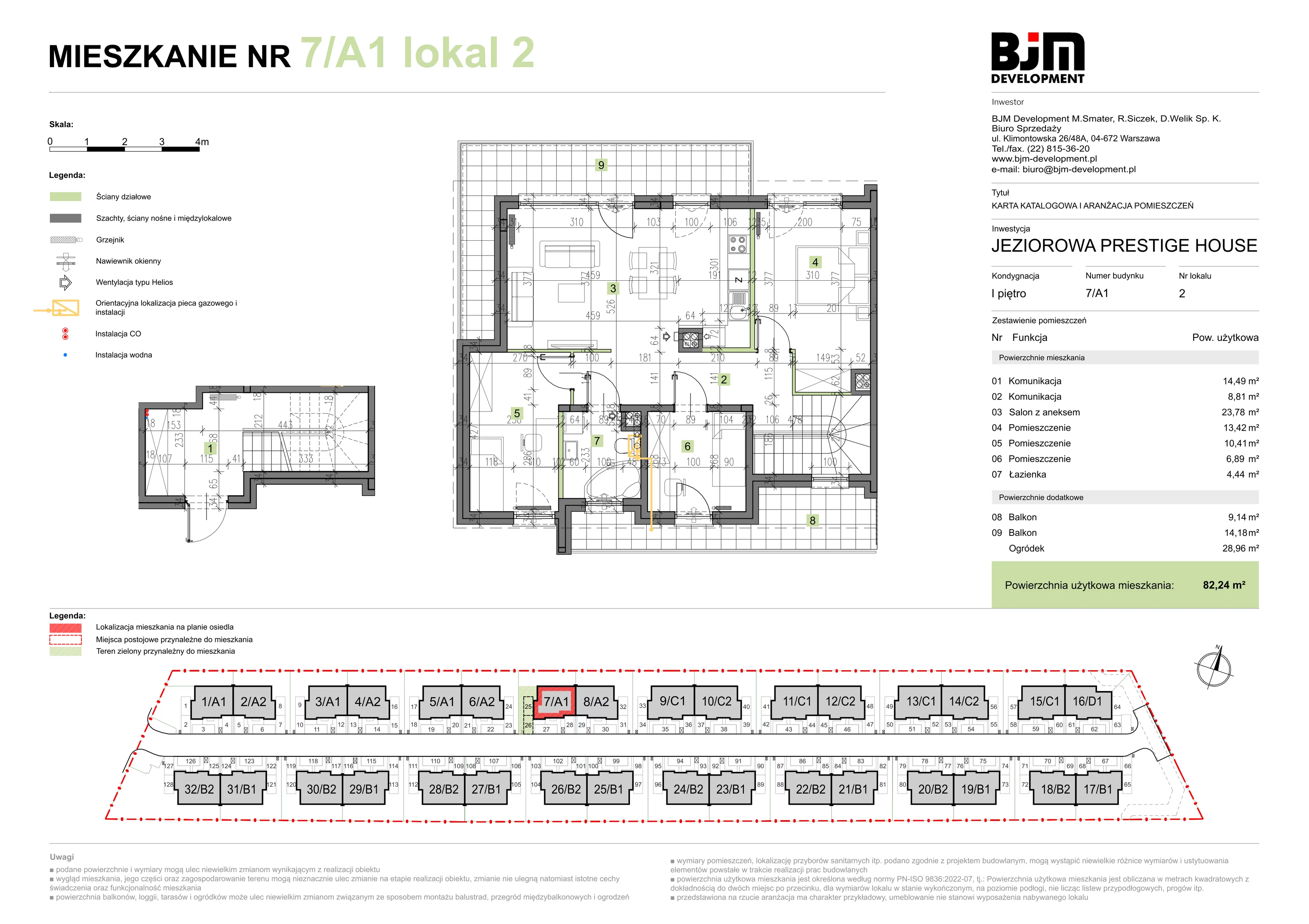 3 pokoje, mieszkanie 82,24 m², piętro 1, oferta nr 7/A1/2, Jeziorowa Prestige House, Warszawa, Wawer, Zerzeń, ul. Jeziorowa