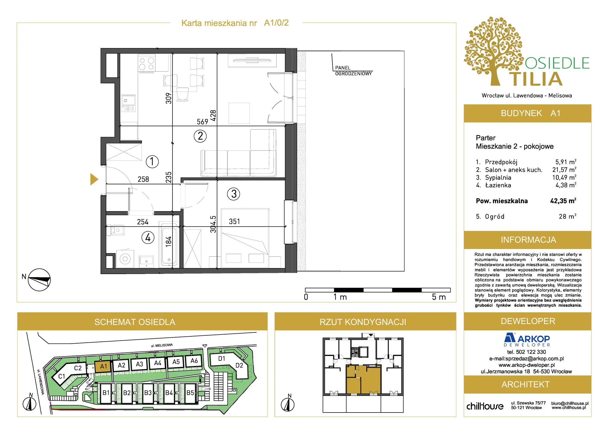 Mieszkanie 42,35 m², parter, oferta nr A1/0/2, Osiedle Tilia, Wrocław, Lipa Piotrowska, Psie Pole, ul. Lawendowa/Melisowa