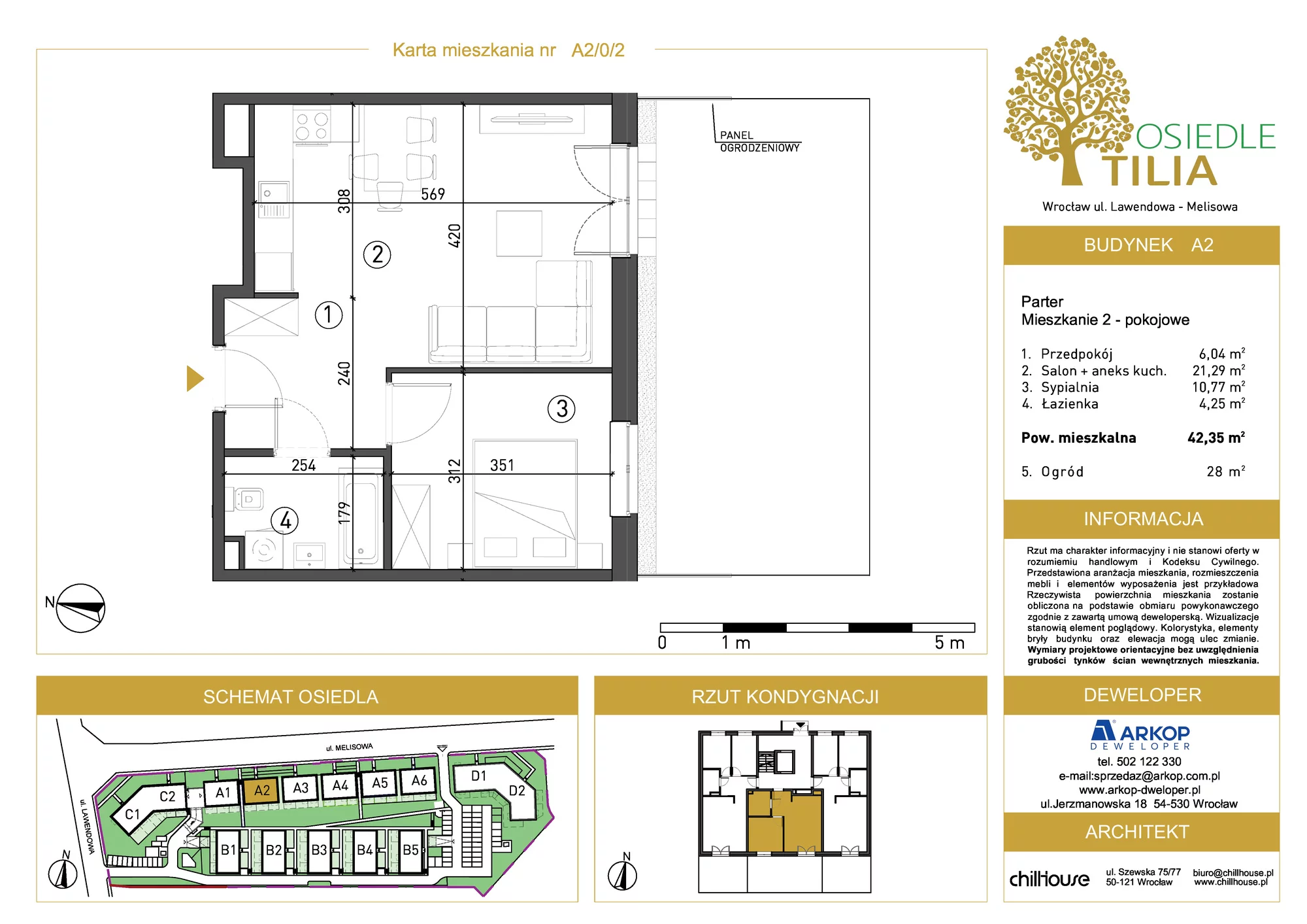 Mieszkanie 42,35 m², parter, oferta nr A2/0/2, Osiedle Tilia, Wrocław, Lipa Piotrowska, Psie Pole, ul. Lawendowa/Melisowa