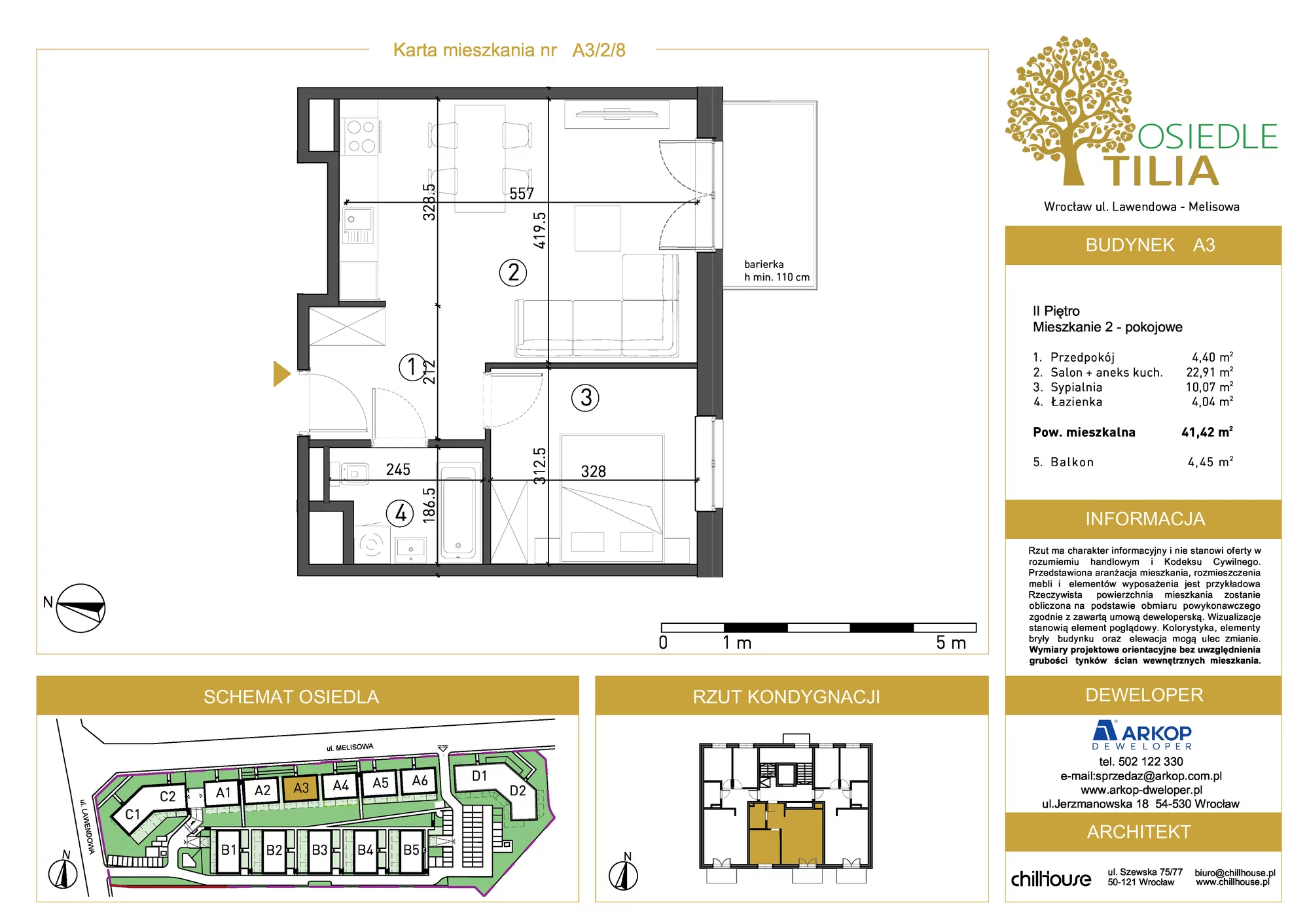 Mieszkanie 41,42 m², piętro 2, oferta nr A3/2/8, Osiedle Tilia, Wrocław, Lipa Piotrowska, Psie Pole, ul. Lawendowa/Melisowa