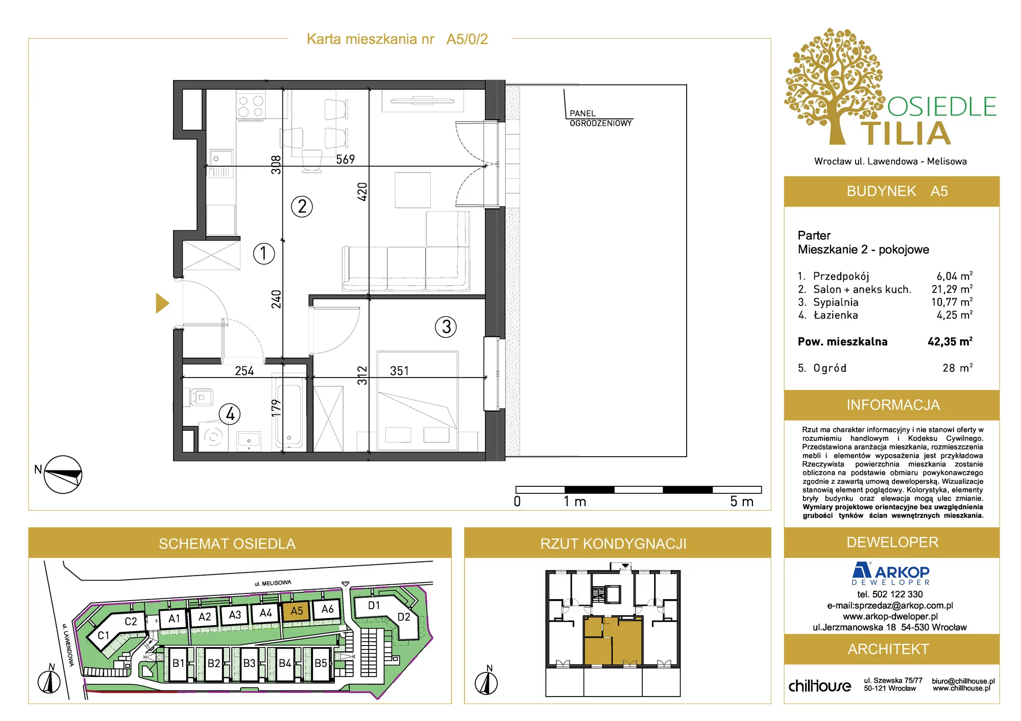 Mieszkanie 42,35 m², parter, oferta nr A5/0/2, Osiedle Tilia, Wrocław, Lipa Piotrowska, Psie Pole, ul. Lawendowa/Melisowa