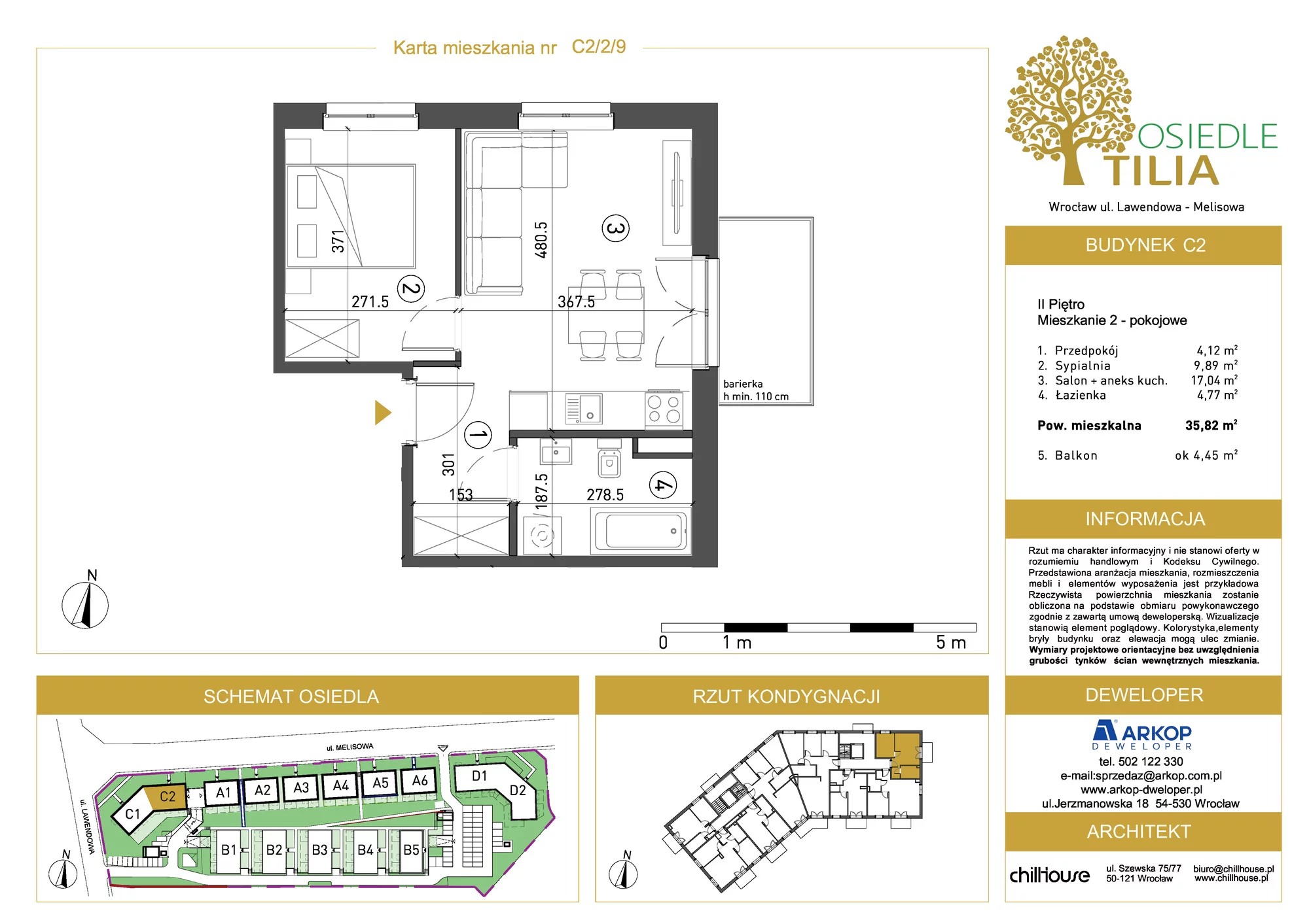Mieszkanie 35,82 m², piętro 2, oferta nr C2/2/9, Osiedle Tilia, Wrocław, Lipa Piotrowska, Psie Pole, ul. Lawendowa/Melisowa