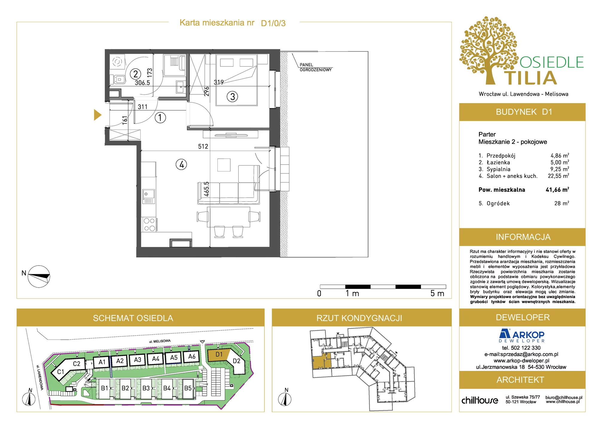 Mieszkanie 41,66 m², parter, oferta nr D1/0/3, Osiedle Tilia, Wrocław, Lipa Piotrowska, Psie Pole, ul. Lawendowa/Melisowa