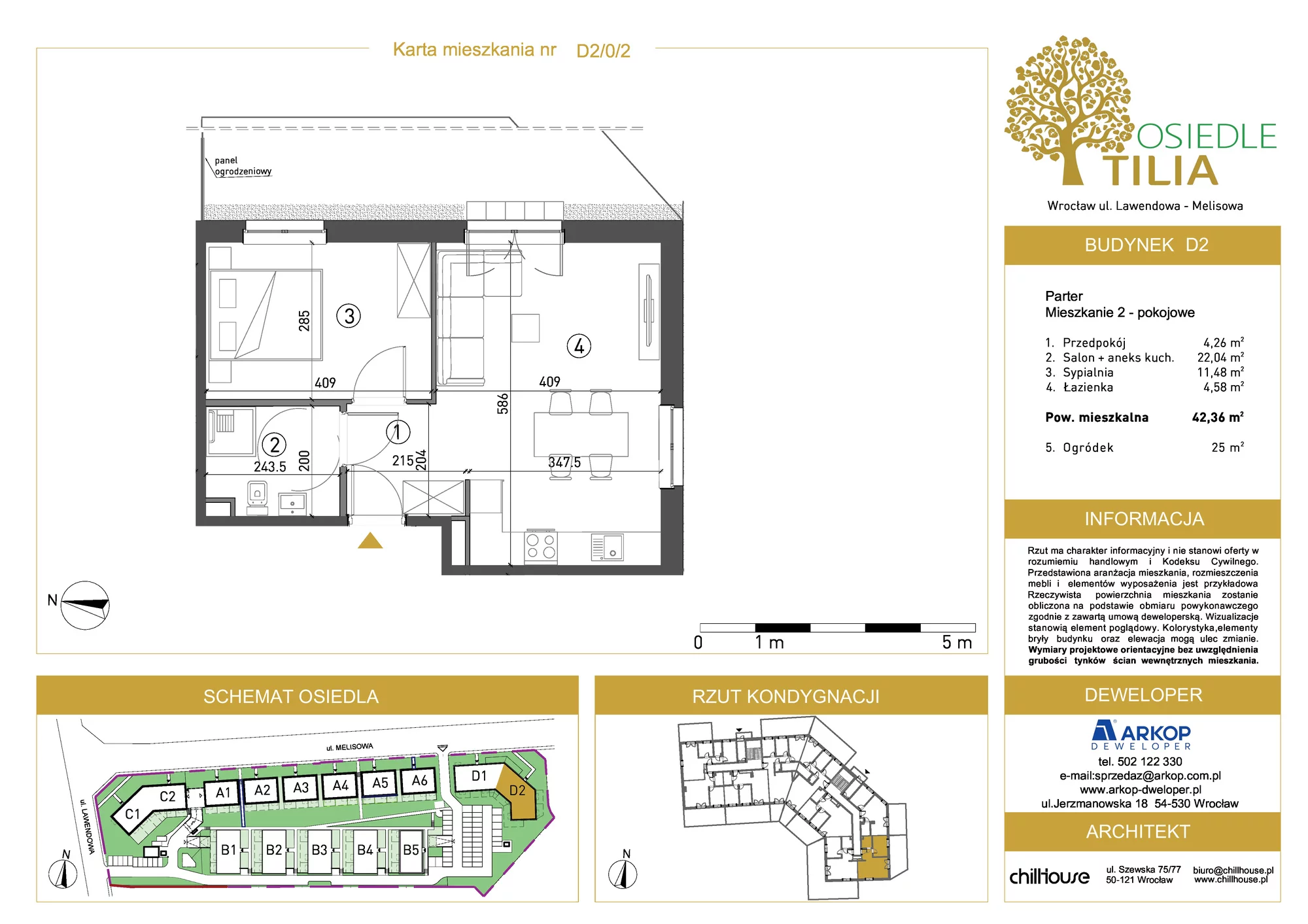 Mieszkanie 42,36 m², parter, oferta nr D2/0/2, Osiedle Tilia, Wrocław, Lipa Piotrowska, Psie Pole, ul. Lawendowa/Melisowa