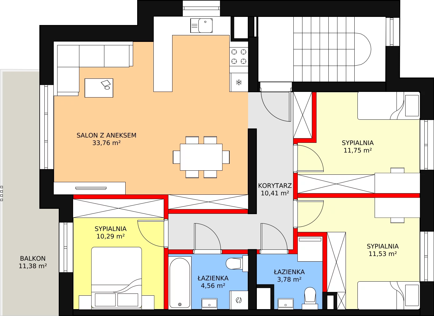 4 pokoje, mieszkanie 86,08 m², piętro 1, oferta nr A1/A, Osiedle CONTIGO, Wrocław, Psie Pole-Zawidawie, Zakrzów, ul. Siedzikówny