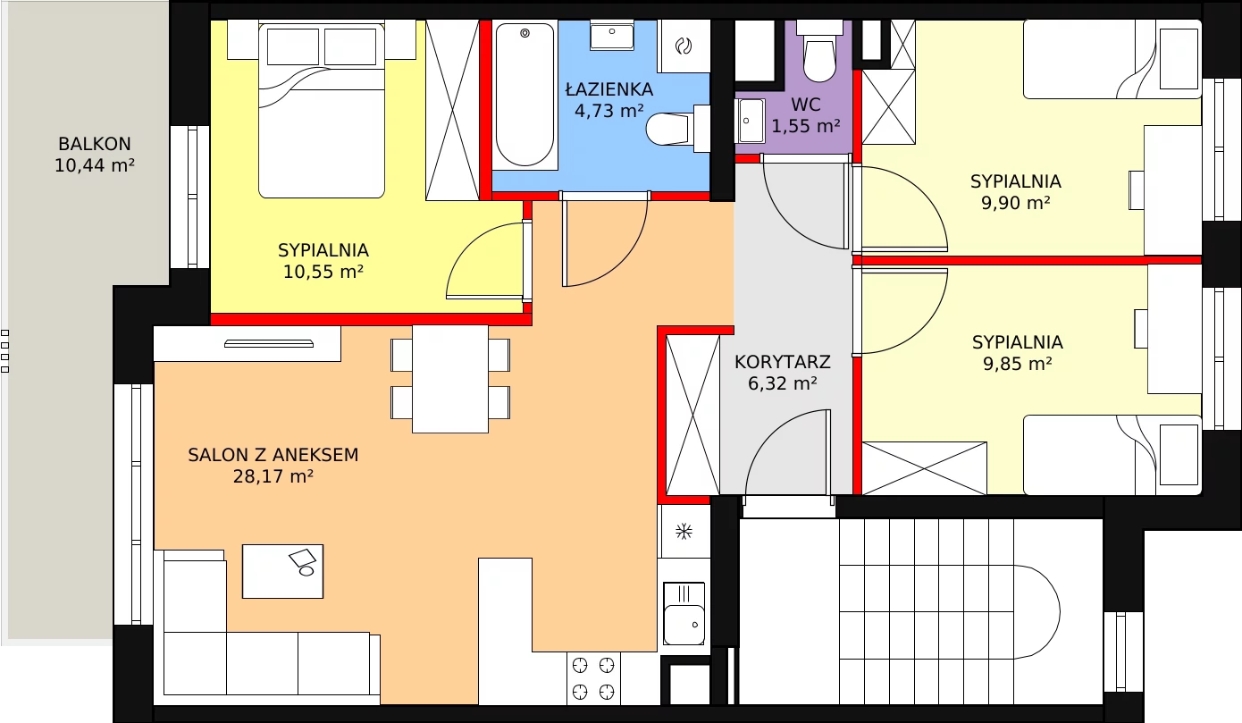 Mieszkanie 71,07 m², piętro 1, oferta nr A2/A, Osiedle CONTIGO, Wrocław, Psie Pole-Zawidawie, Zakrzów, ul. Siedzikówny