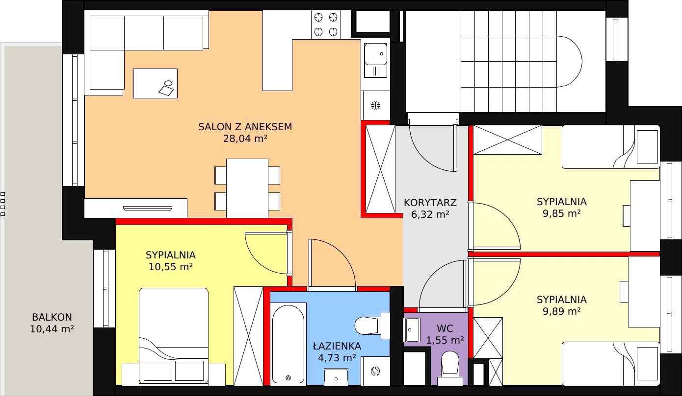 Mieszkanie 70,93 m², piętro 2, oferta nr A3/B, Osiedle CONTIGO, Wrocław, Psie Pole-Zawidawie, Zakrzów, ul. Siedzikówny