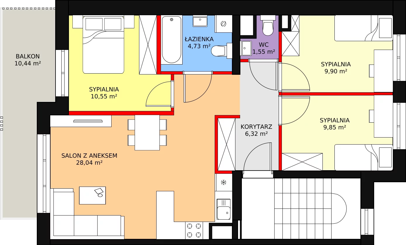 Mieszkanie 70,94 m², piętro 2, oferta nr A8/B, Osiedle CONTIGO, Wrocław, Psie Pole-Zawidawie, Zakrzów, ul. Siedzikówny